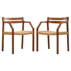 Jorgen Henrik Moller for JL Moller Danish Teak, Paper Cord Dining Chairs - Pair