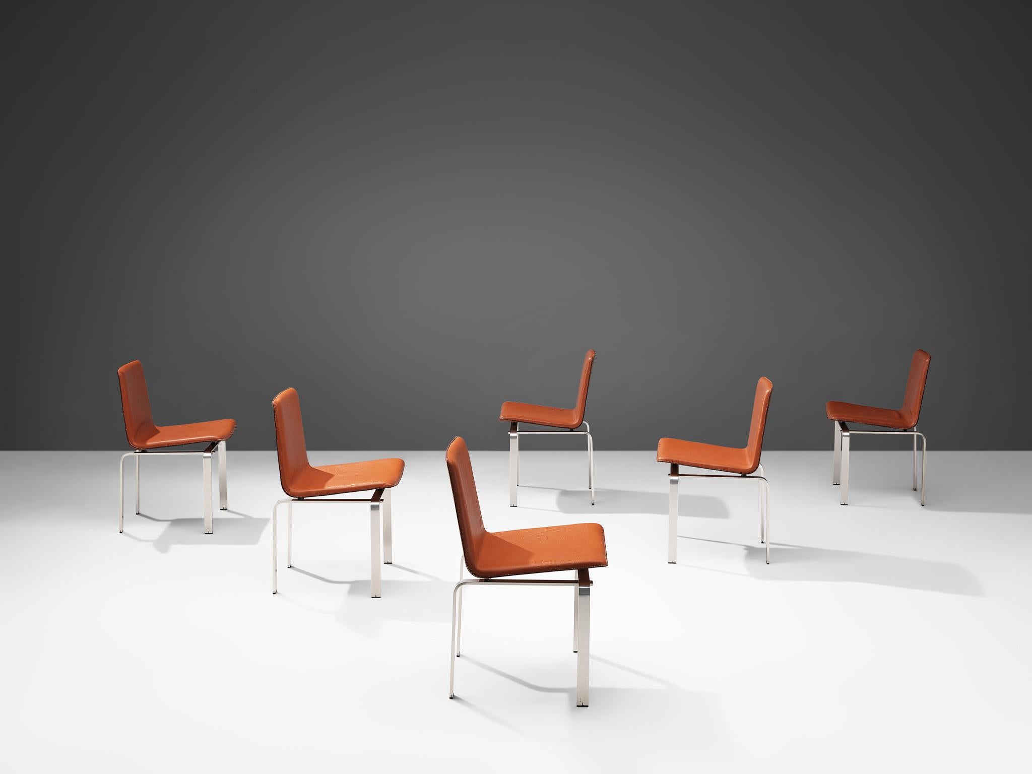 Scandinavian Modern Jorgen Hoj Dining Chairs in Leather and Aluminum