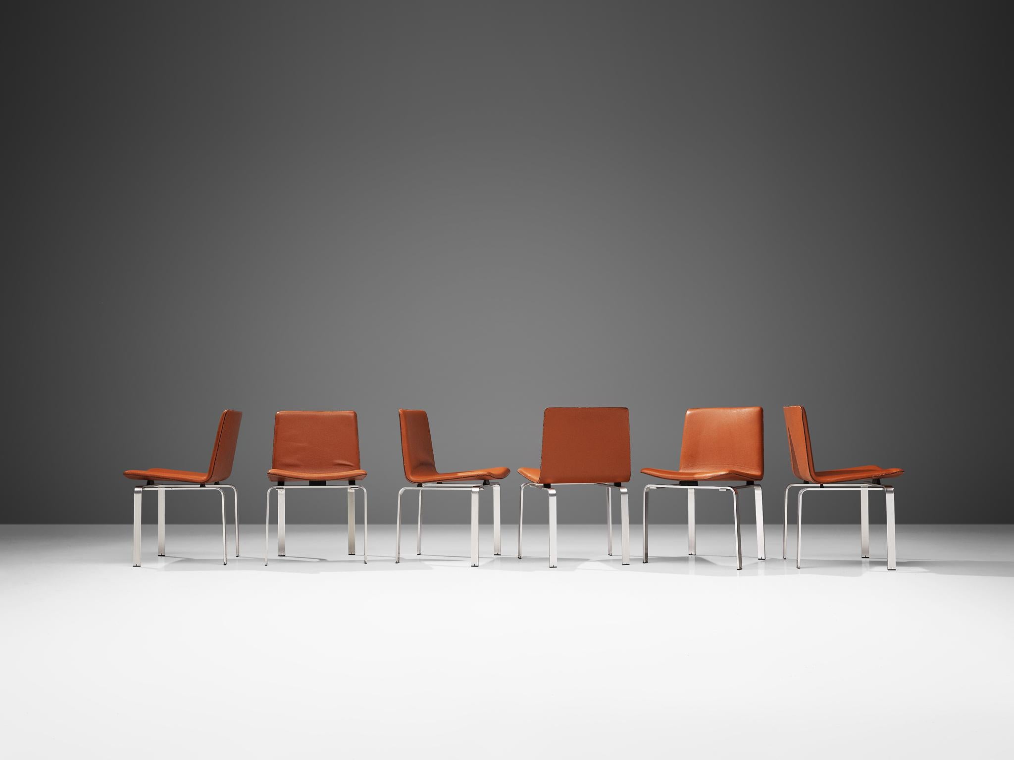 Danish Jorgen Hoj Dining Chairs in Leather and Aluminum
