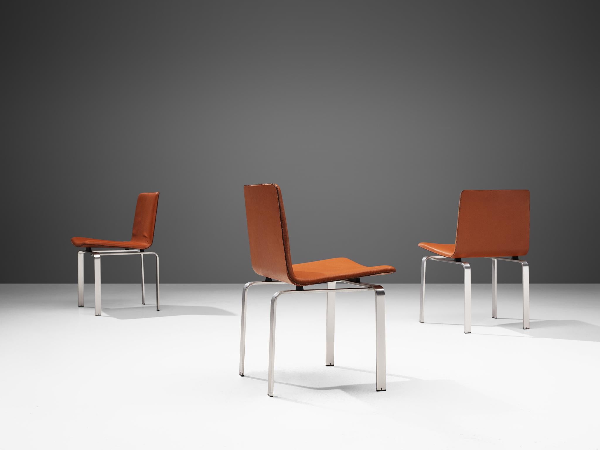 Brushed Jorgen Hoj Dining Chairs in Leather and Aluminum