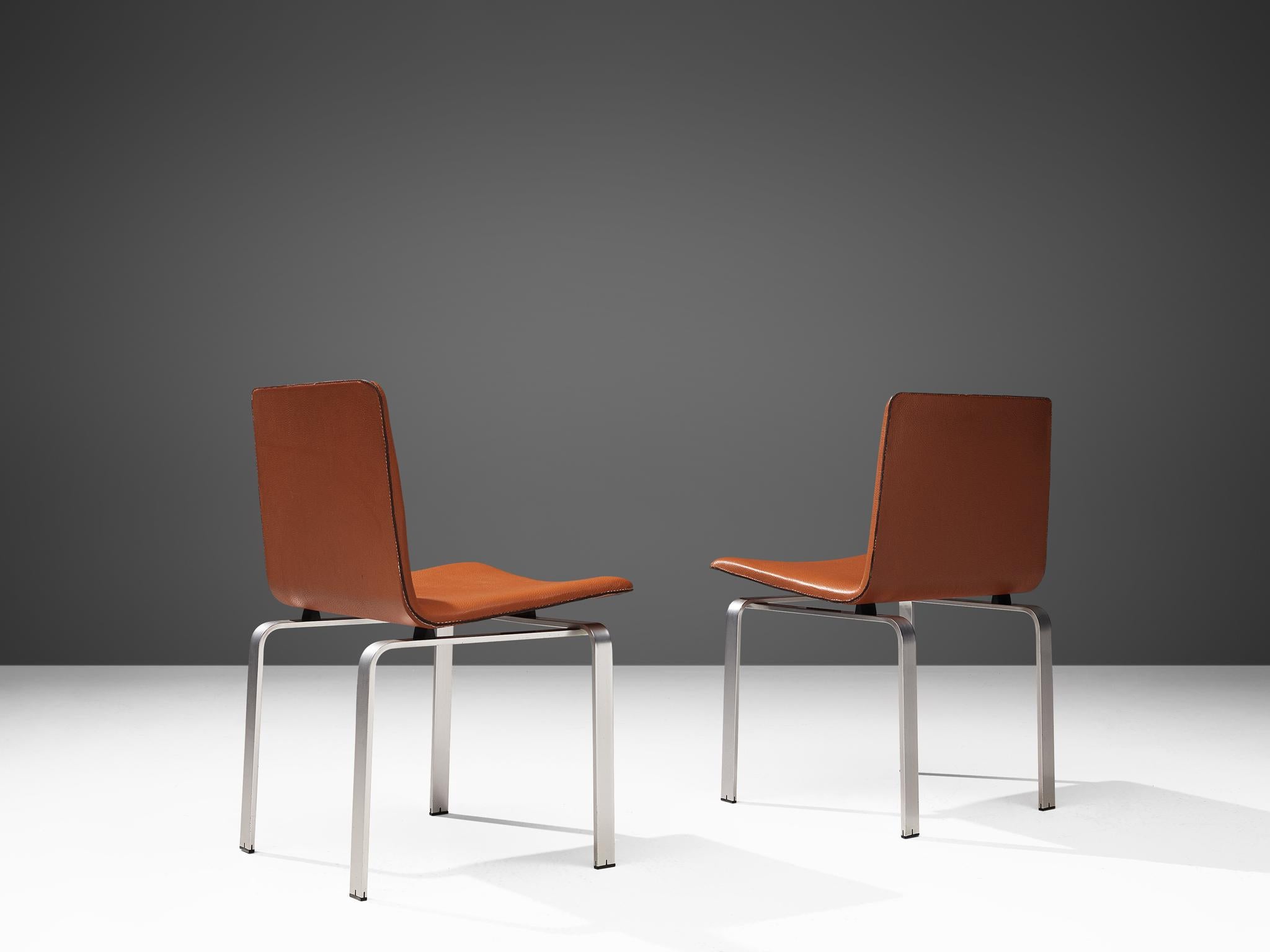 Jorgen Hoj Dining Chairs in Leather and Aluminum In Good Condition In Waalwijk, NL
