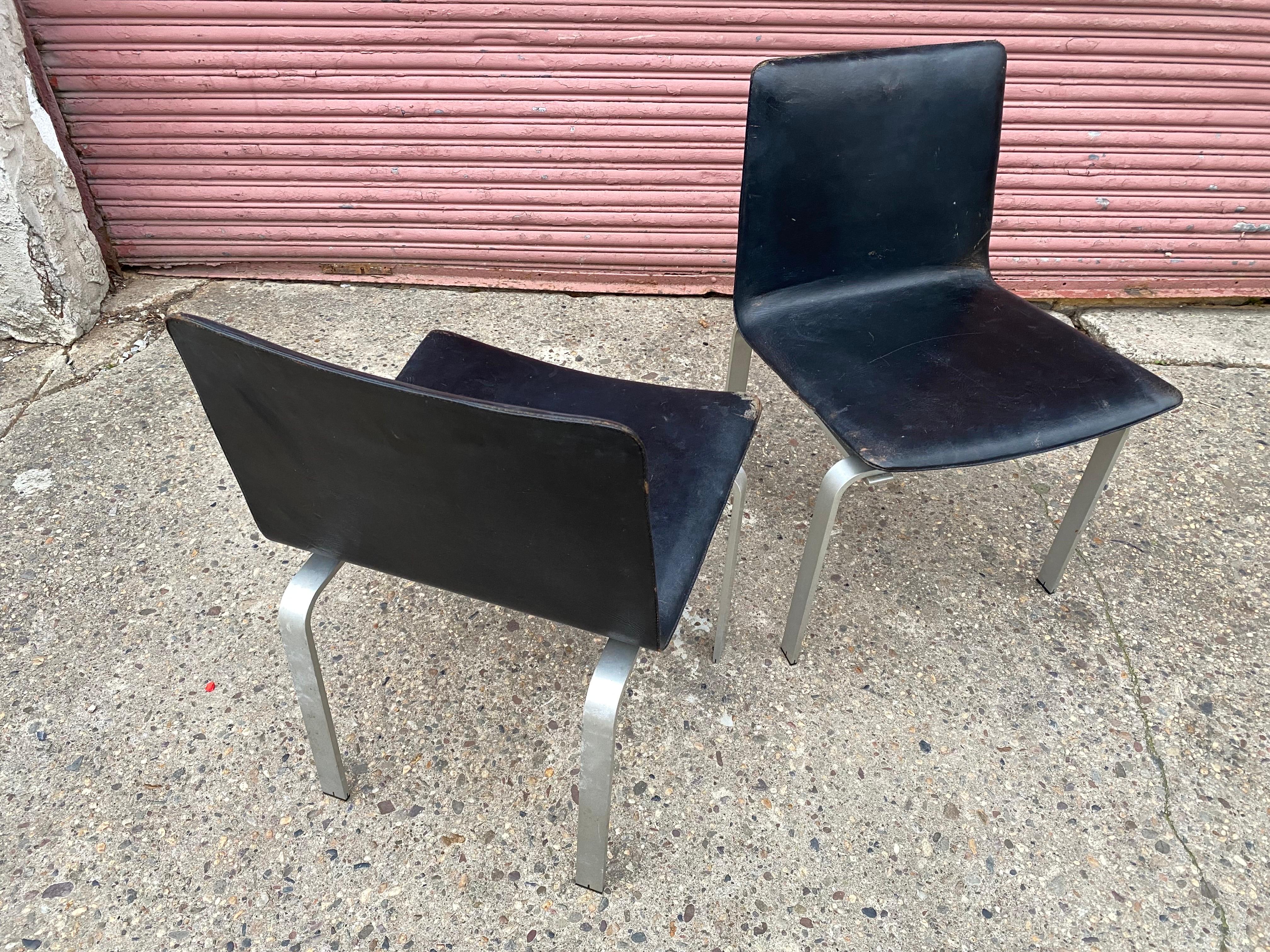 Jorgen Hoj for Johannes Hansen Aluminum and Leather Chairs 1962 For Sale 4
