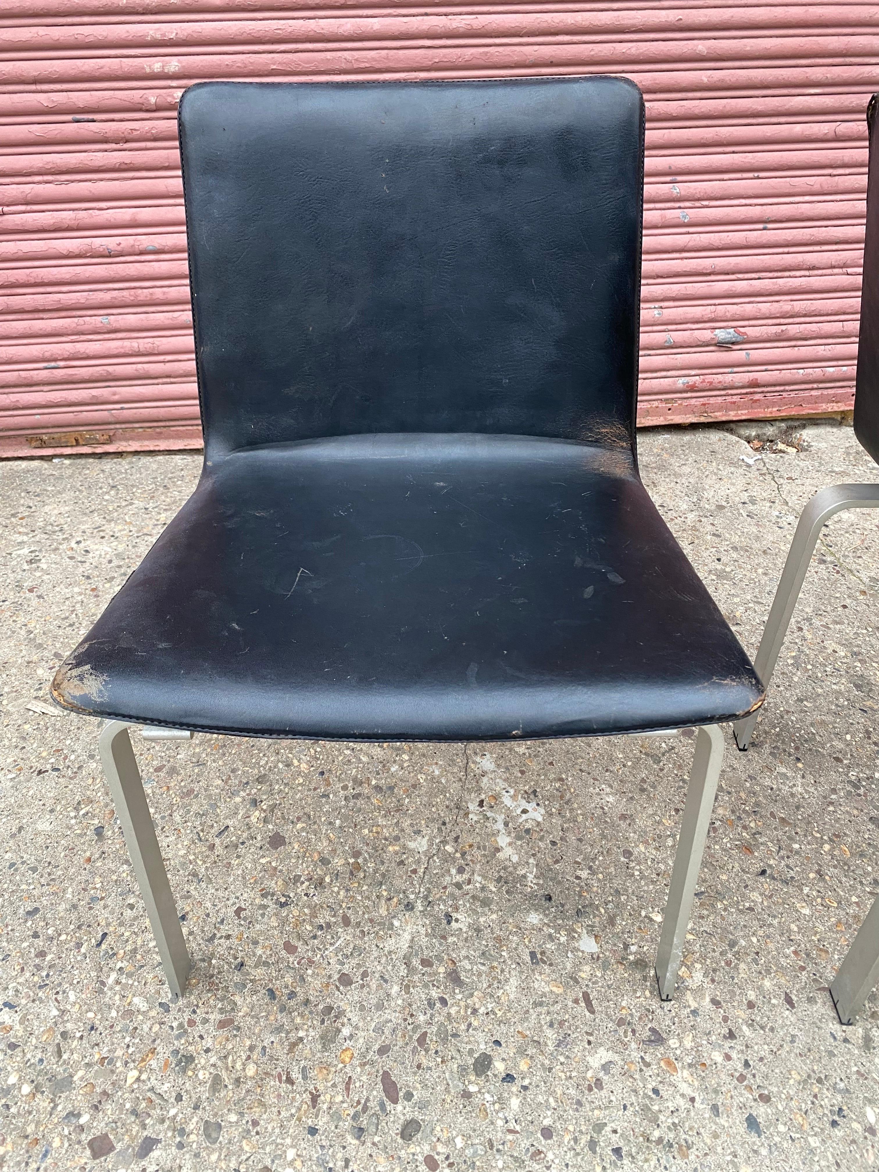 Mid-20th Century Jorgen Hoj for Johannes Hansen Aluminum and Leather Chairs 1962 For Sale