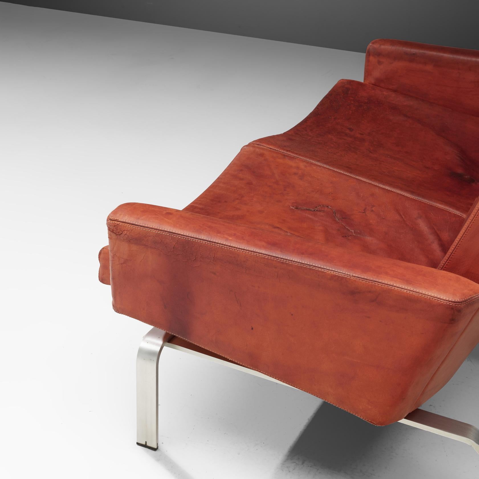 Jorgen Høj for Niels Vitsøe Sofa in Red Patinated Leather In Good Condition In Waalwijk, NL