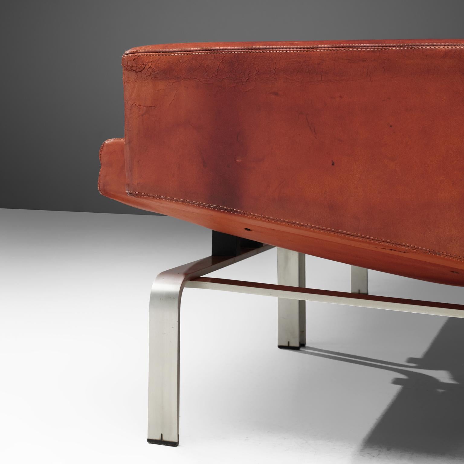 Aluminum Jorgen Høj for Niels Vitsøe Sofa in Red Patinated Leather