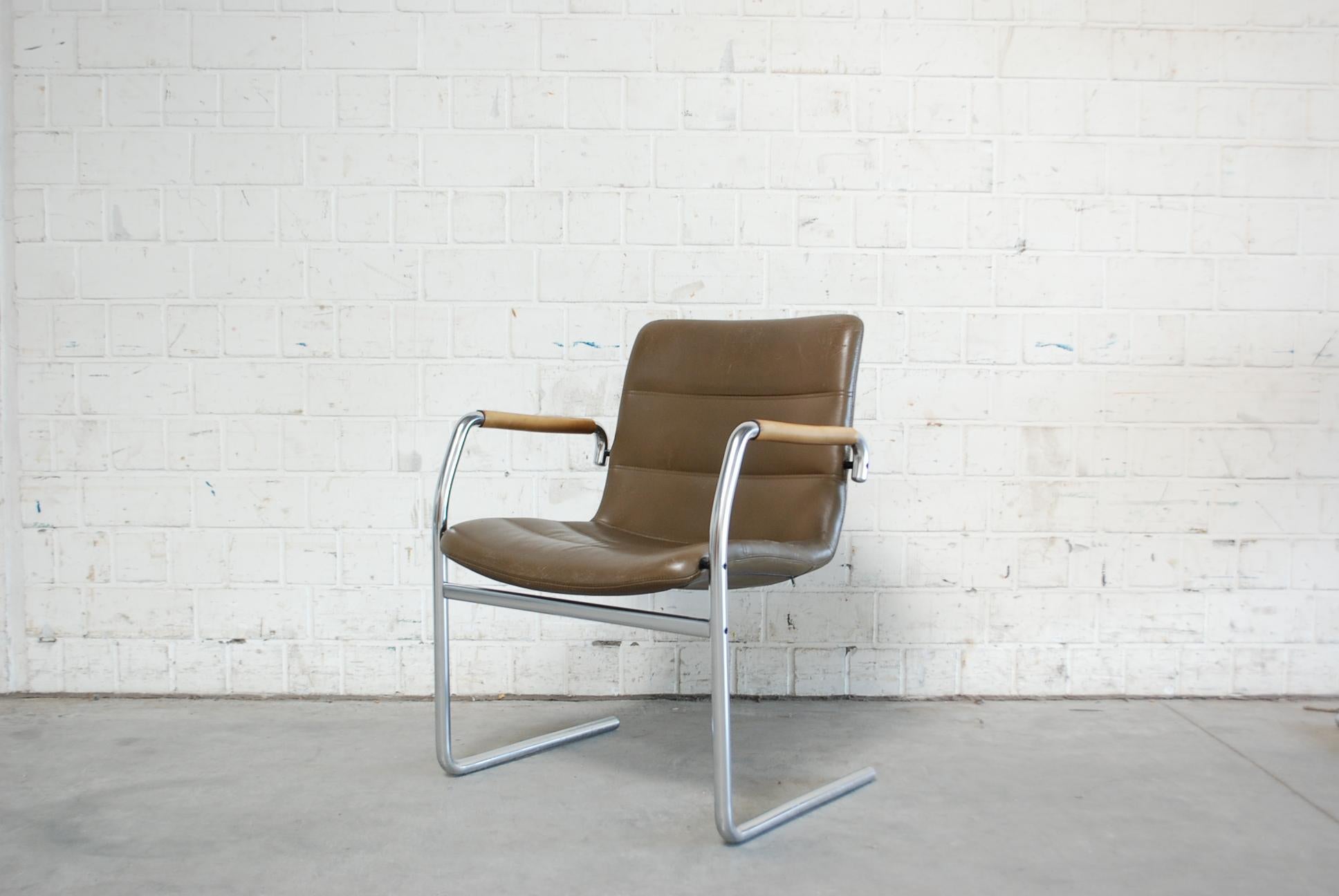 German Jorgen Kastholm 6 Cantilever Leather Armchair Chair for Kusch + Co