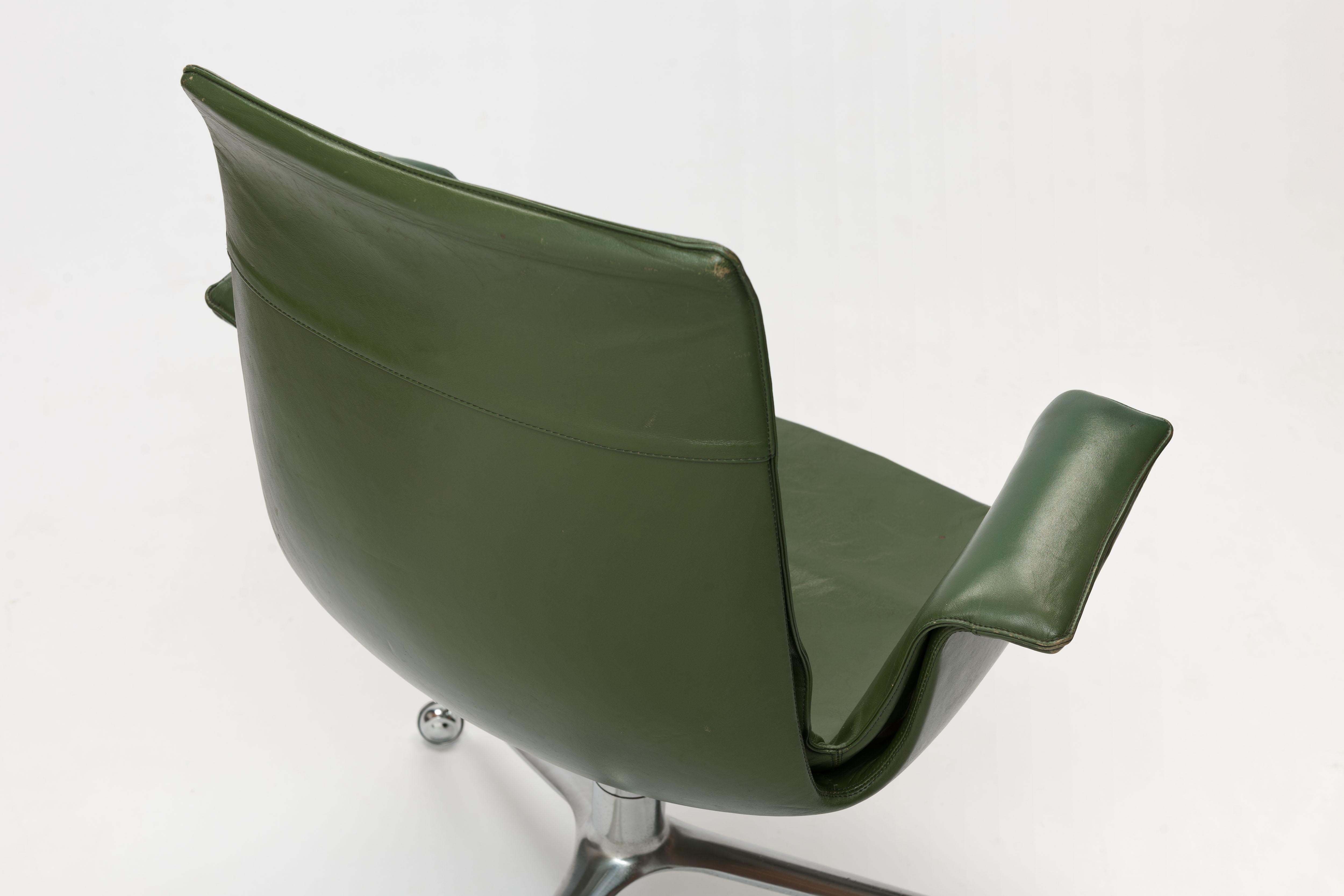 Jorgen Kastholm & Preben Fabricius Green Leather Tulip Bird Desk Chair 2