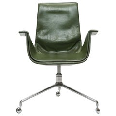 Jorgen Kastholm & Preben Fabricius Green Leather Tulip Bird Desk Chair