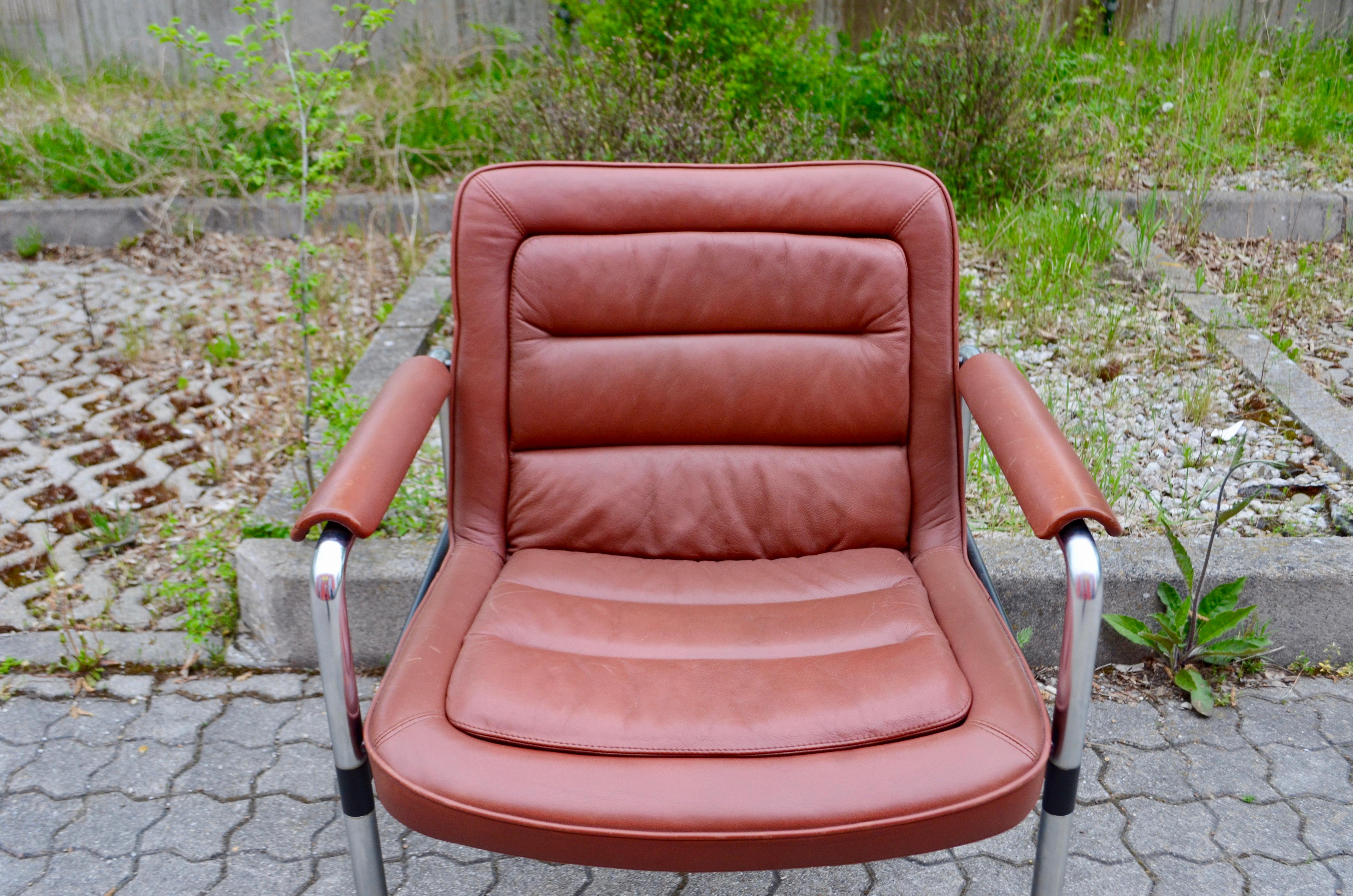 German Jorgen Kastholm Red Leather Armchair Chair Modell 8400 for Kusch + Co Set of 2 For Sale