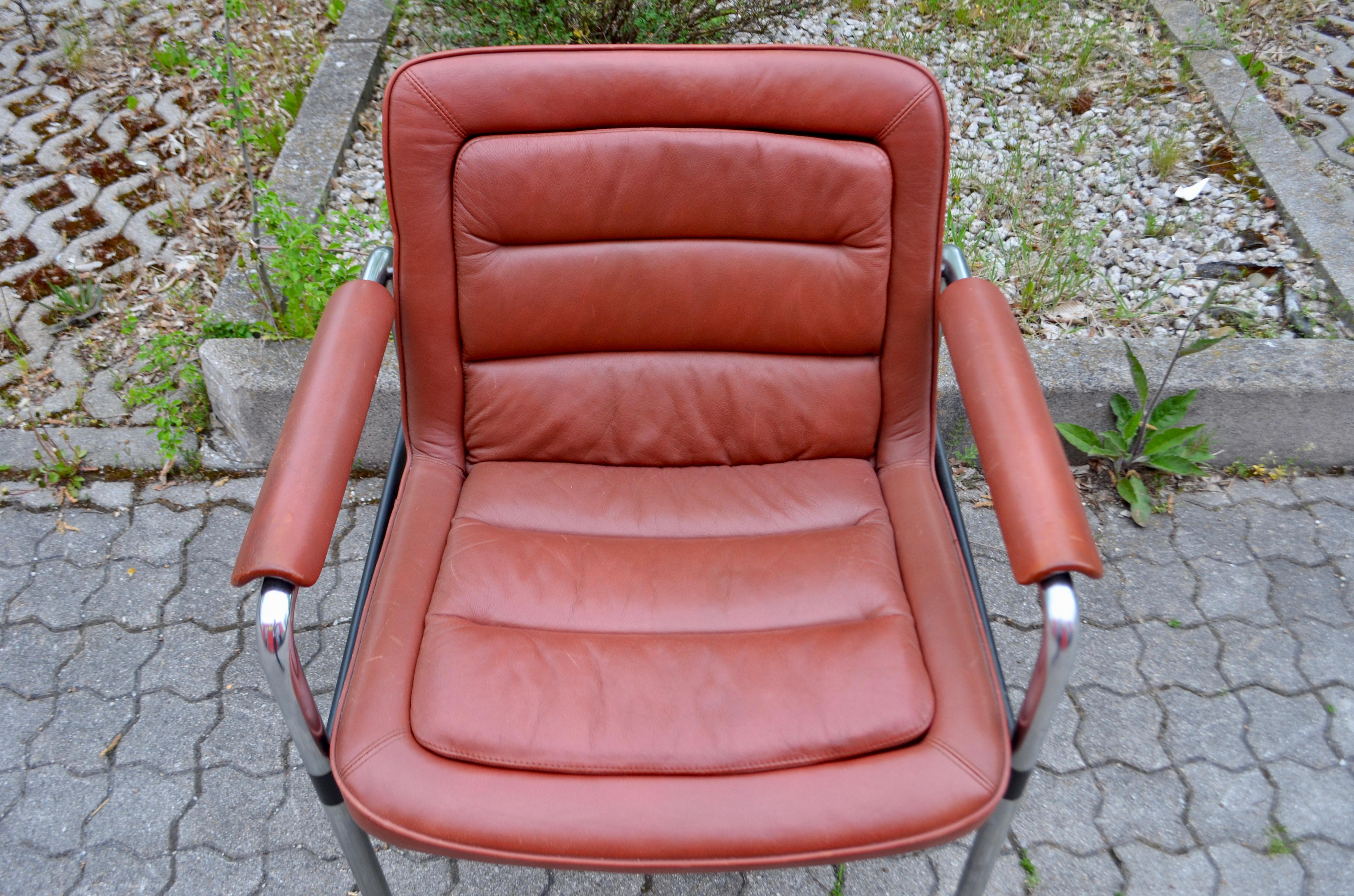 Jorgen Kastholm Red Leather Armchair Chair Modell 8400 for Kusch + Co Set of 2 In Good Condition For Sale In Munich, Bavaria