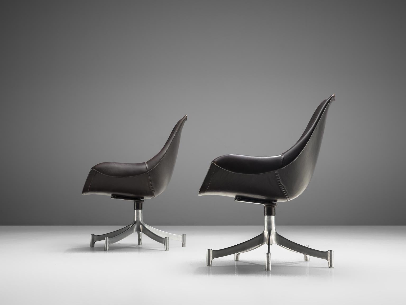 Mid-20th Century Jorgen Lund & Ole Larsen, Leather Swivel Bucket Chairs