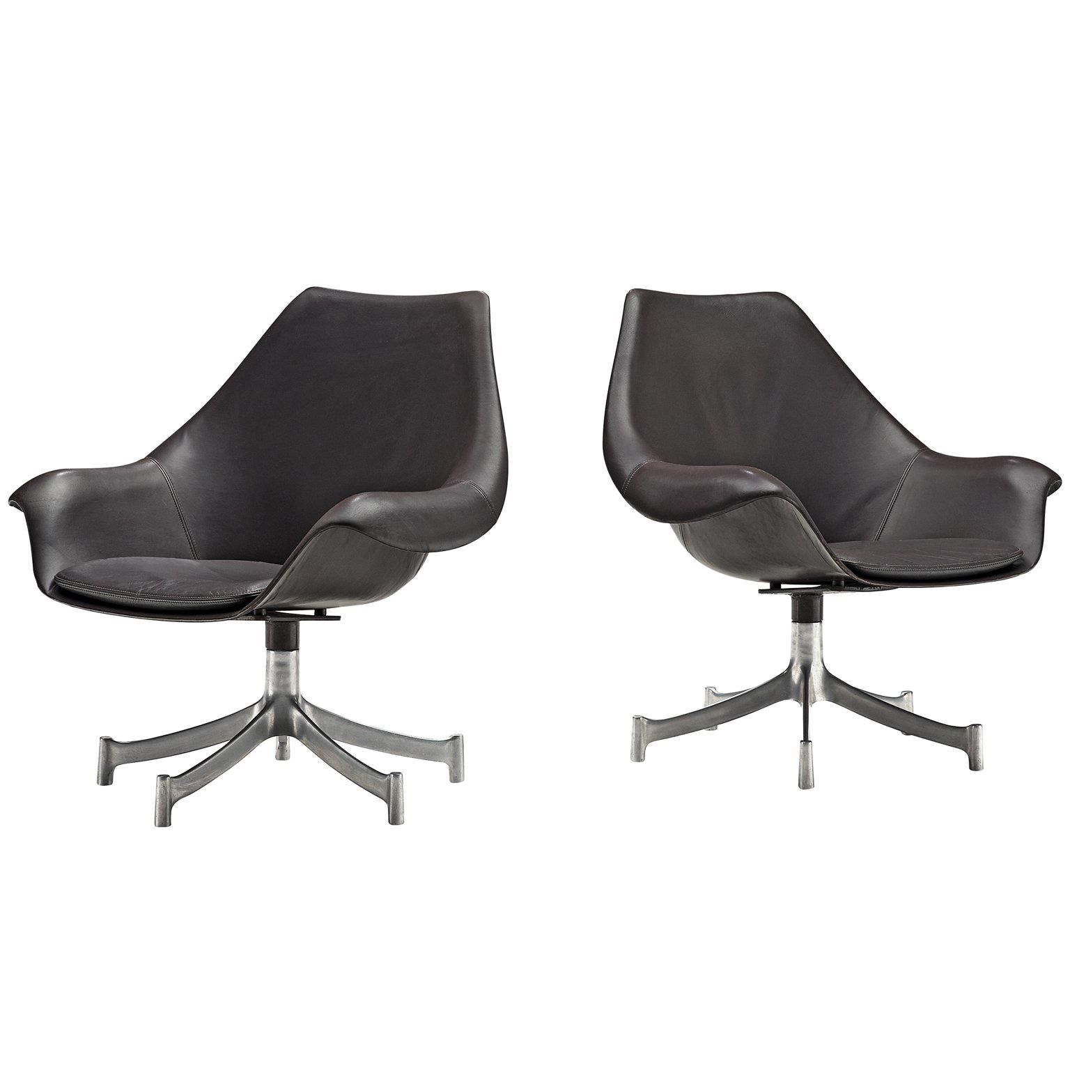 Jorgen Lund & Ole Larsen, Leather Swivel Bucket Chairs