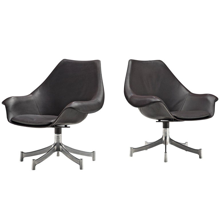 Jorgen Lund And Ole Ln Leather, Black Leather Swivel Bucket Chair