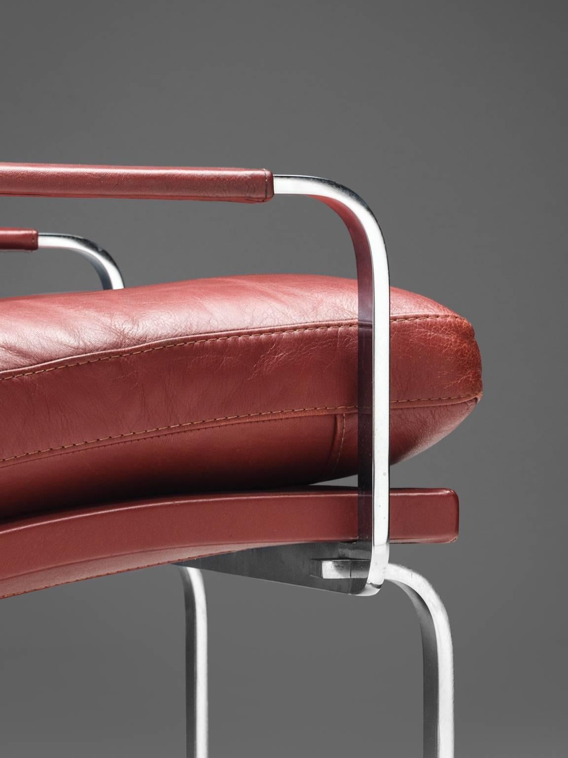 Late 20th Century Jorgen Lund Red Leather and Steel Easy Chairs
