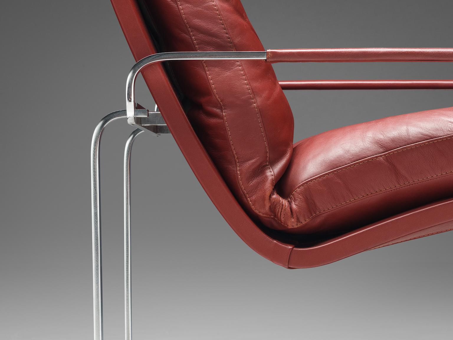 Jorgen Lund Red Leather and Steel Easy Chairs 1