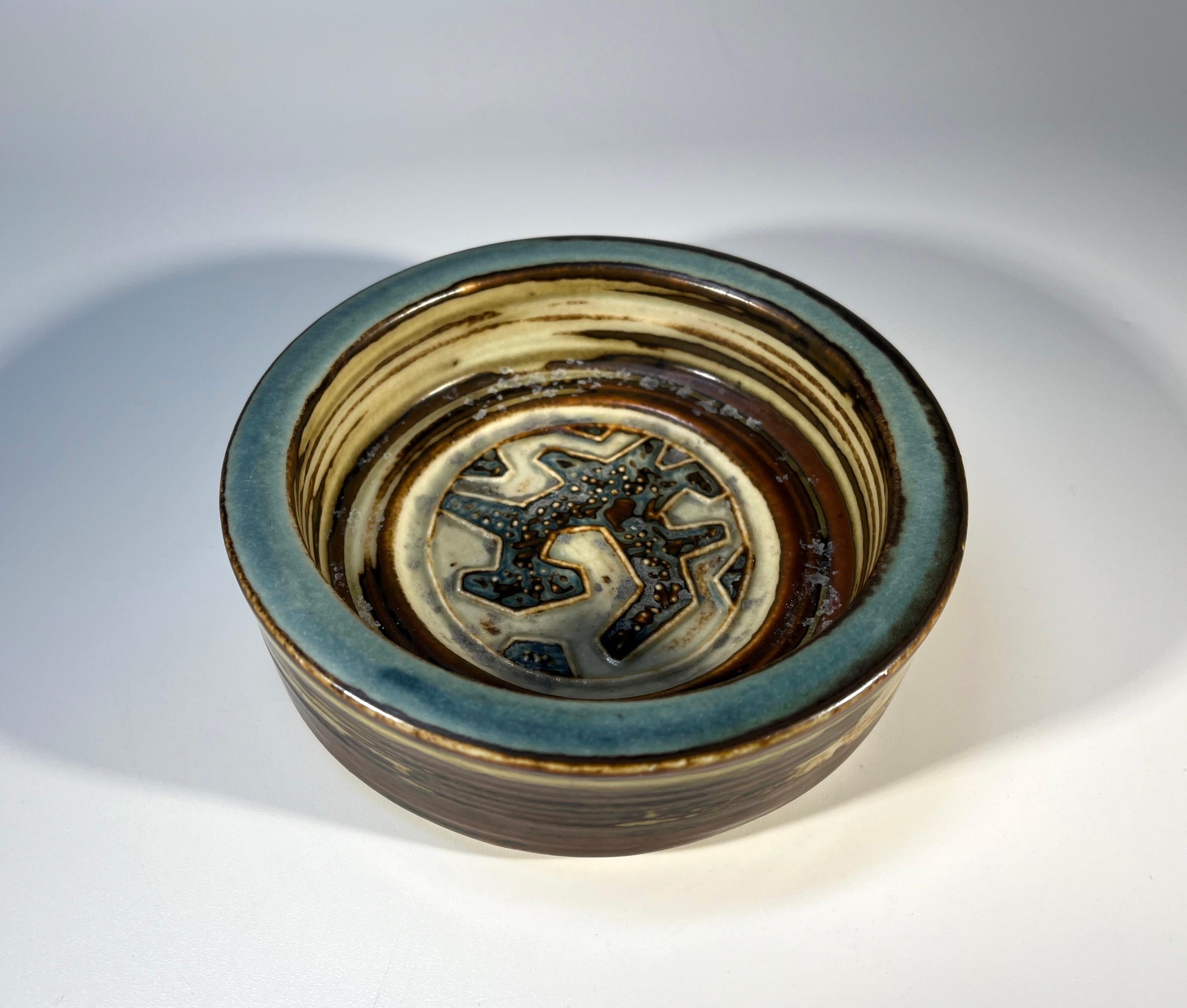 Danish Jorgen Mogensen For Royal Copenhagen Glazed Abstract Teal Stoneware Dish #21942 For Sale