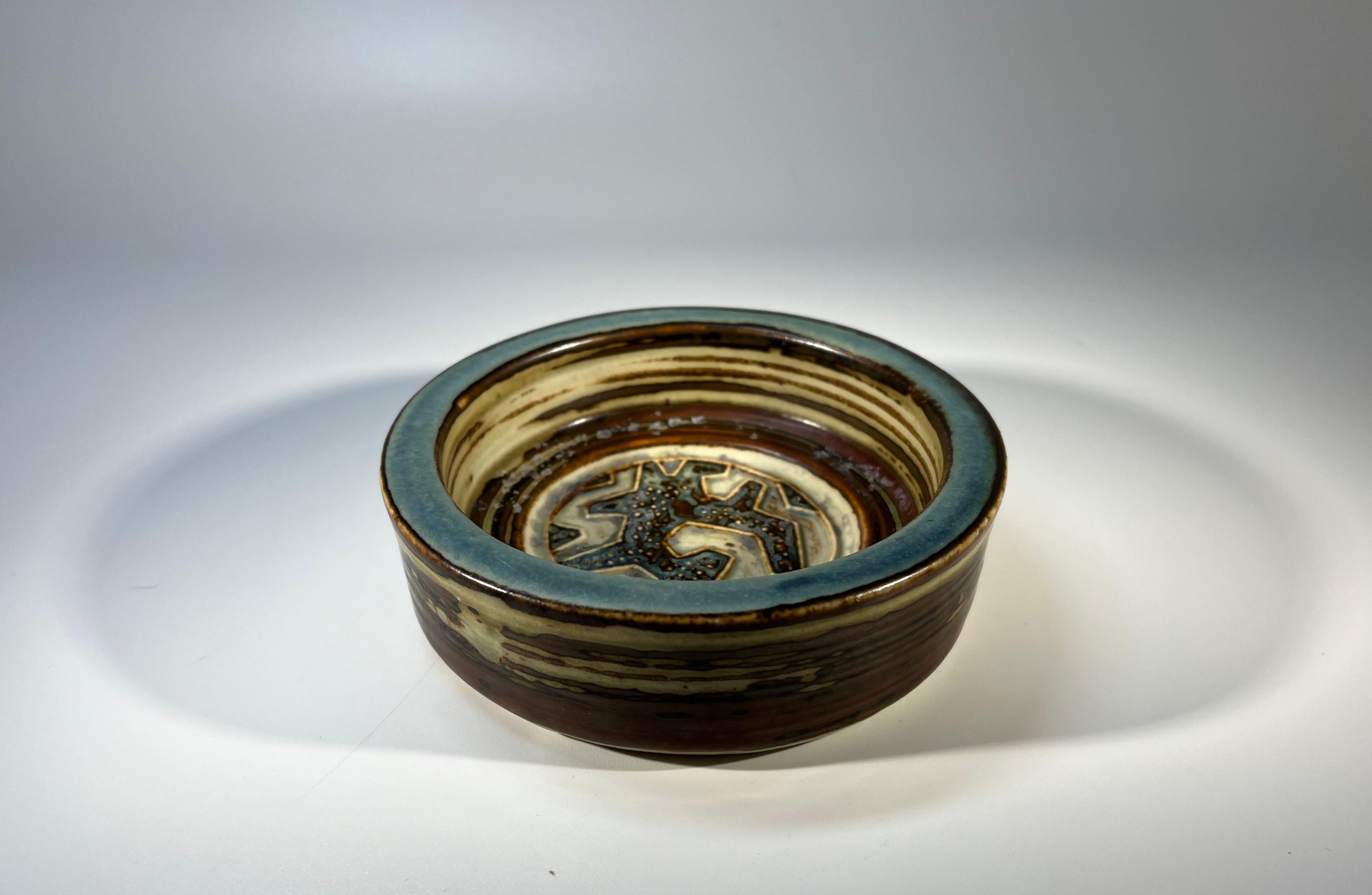 Ceramic Jorgen Mogensen For Royal Copenhagen Glazed Abstract Teal Stoneware Dish #21942 For Sale