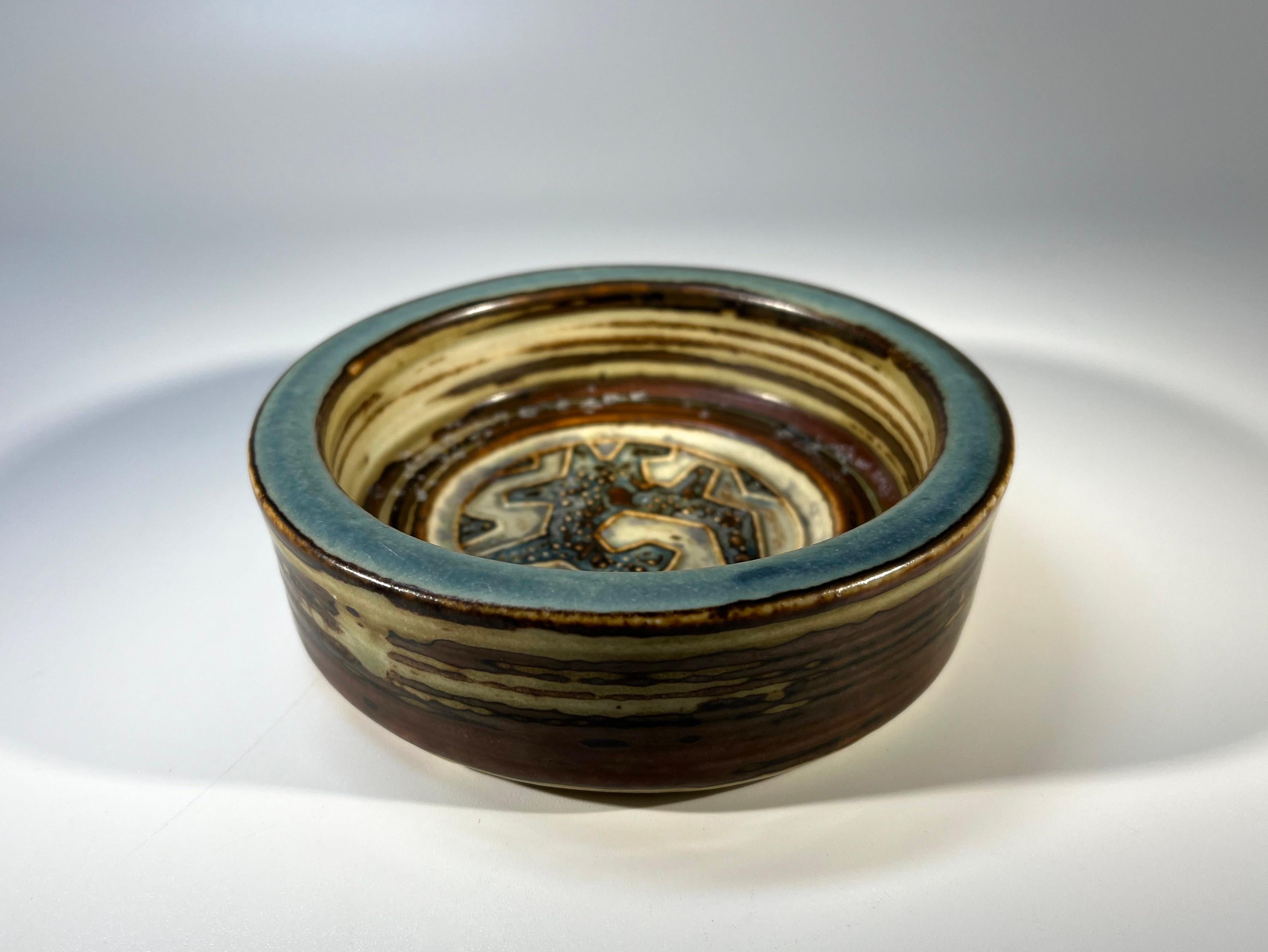 Jorgen Mogensen For Royal Copenhagen Glazed Abstract Teal Stoneware Dish #21942 For Sale 1