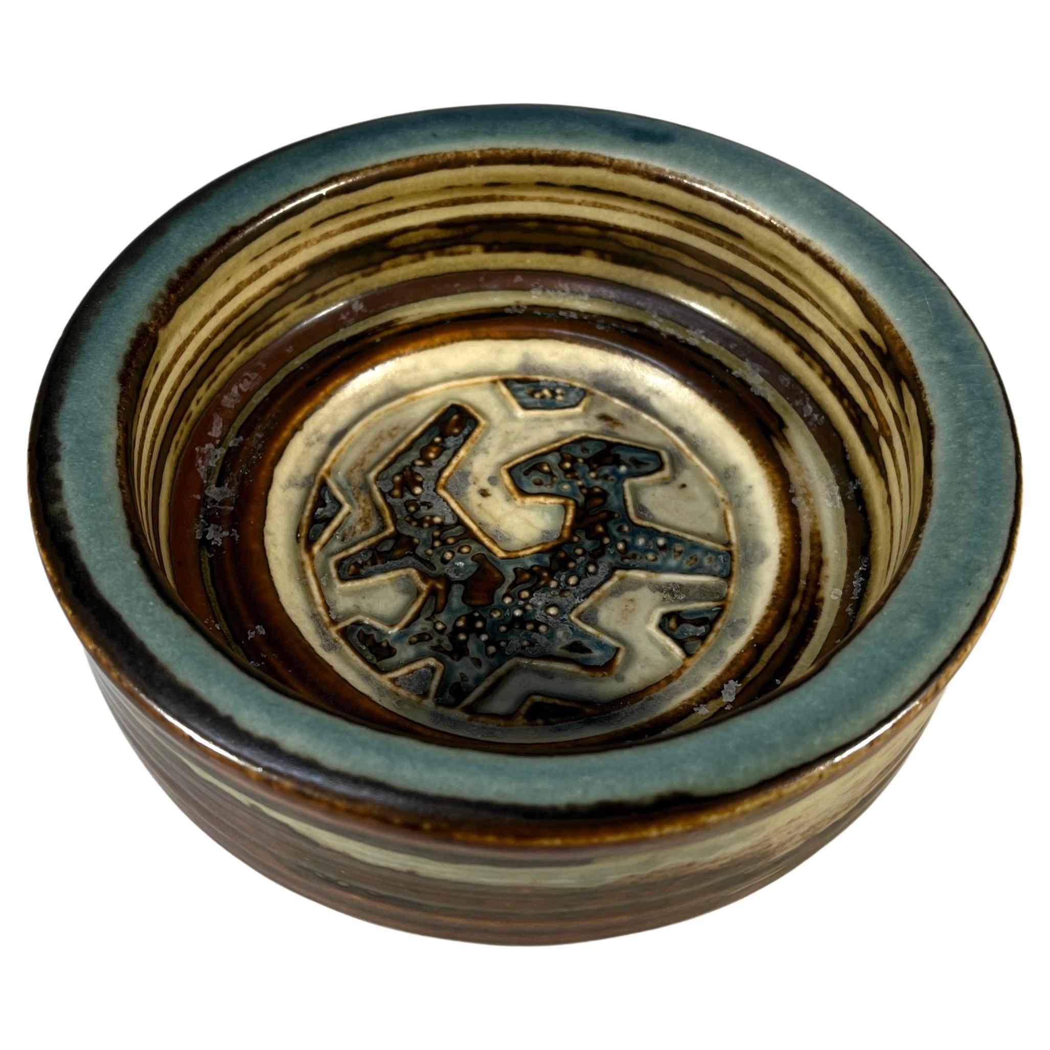 Jorgen Mogensen For Royal Copenhagen Glazed Abstract Teal Stoneware Dish #21942 For Sale