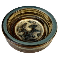 Vintage Jorgen Mogensen For Royal Copenhagen Glazed Abstract Teal Stoneware Dish #21942