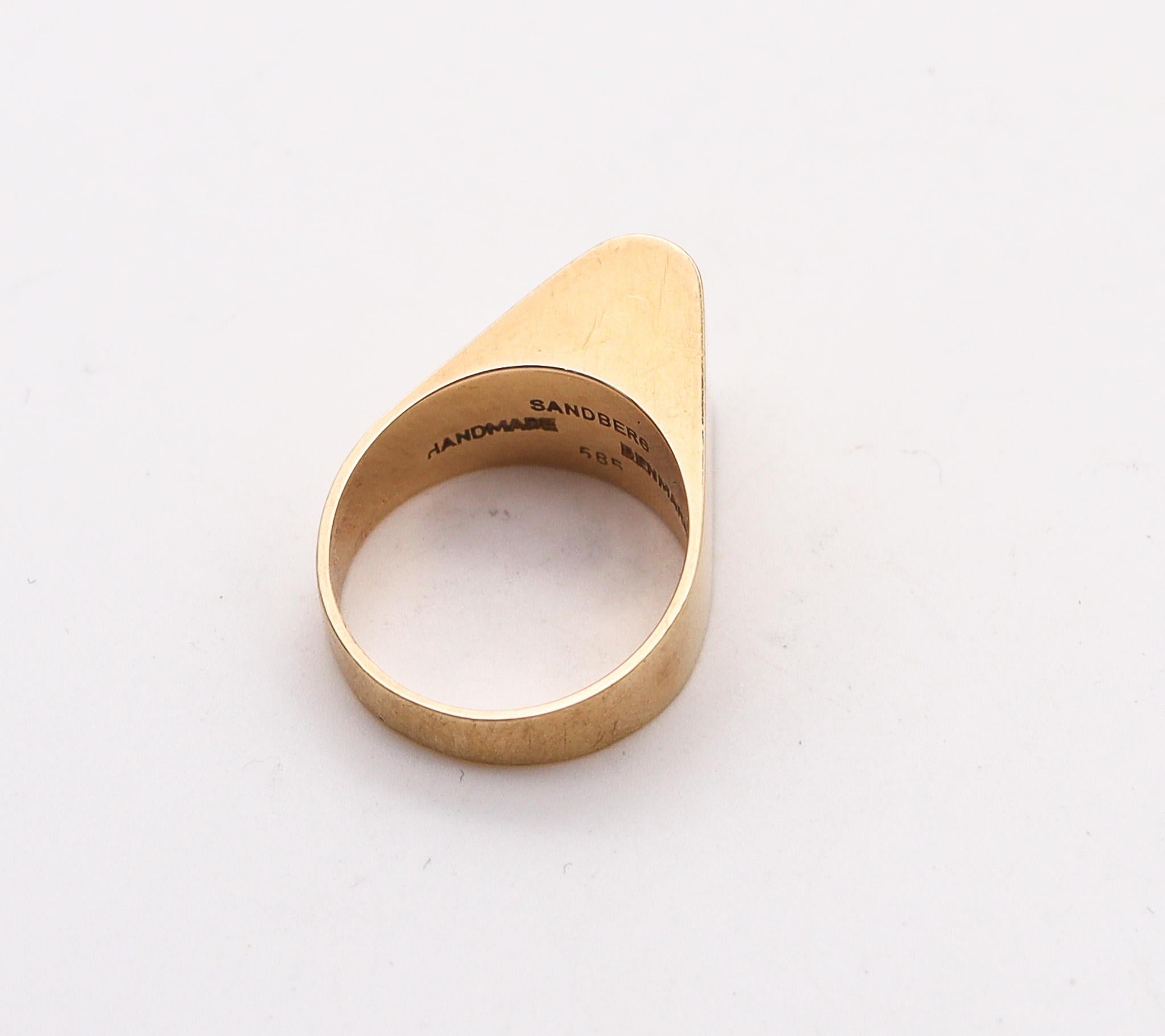 Jörgen Sandberg 1970 Denmark Aerodynamic Ring In Polished 14Kt Yellow Gold In Excellent Condition For Sale In Miami, FL