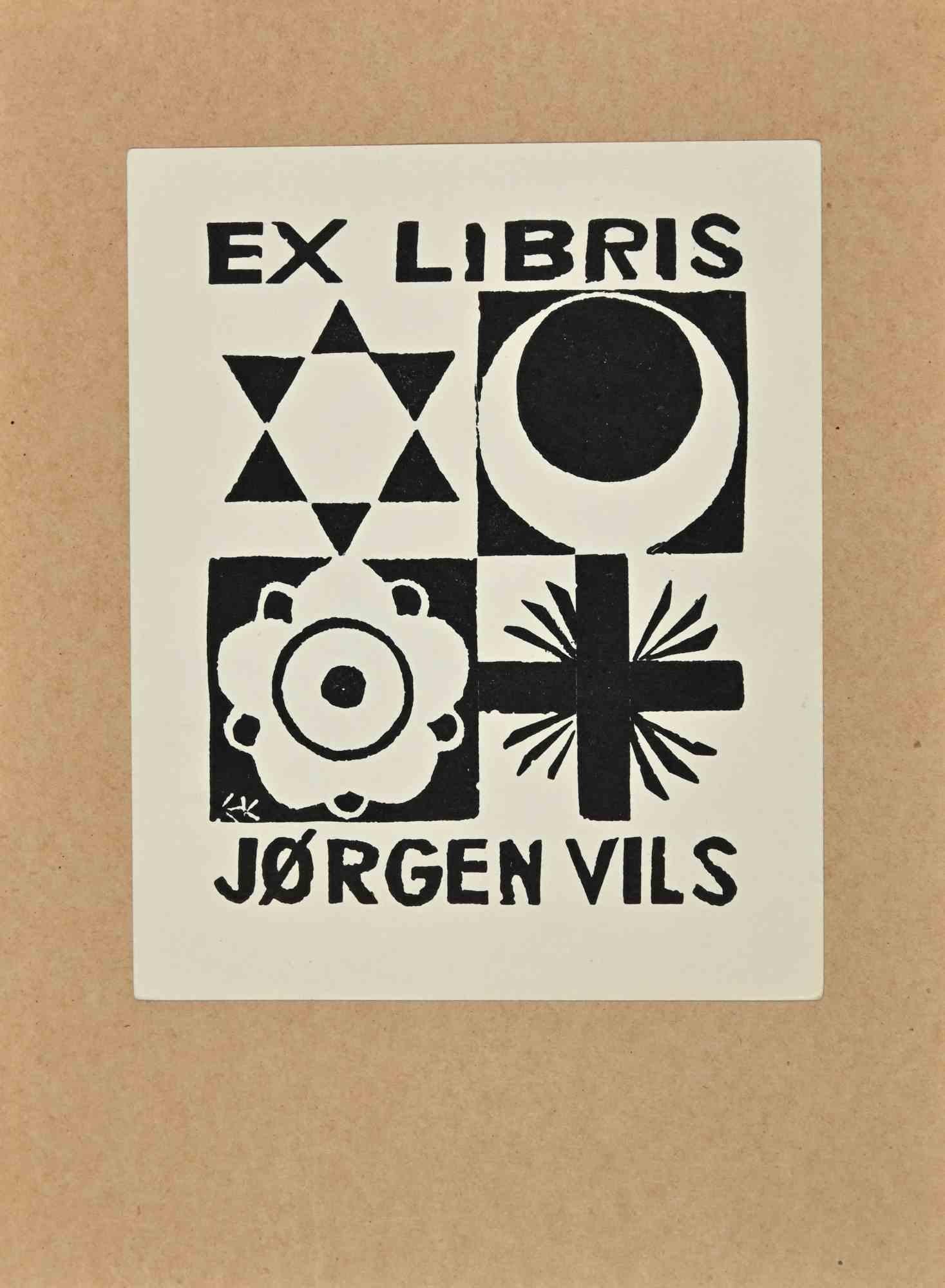  Ex Libris - Jorgen Vils - Woodcut by Jorgen Vils Pedersen - 1950s