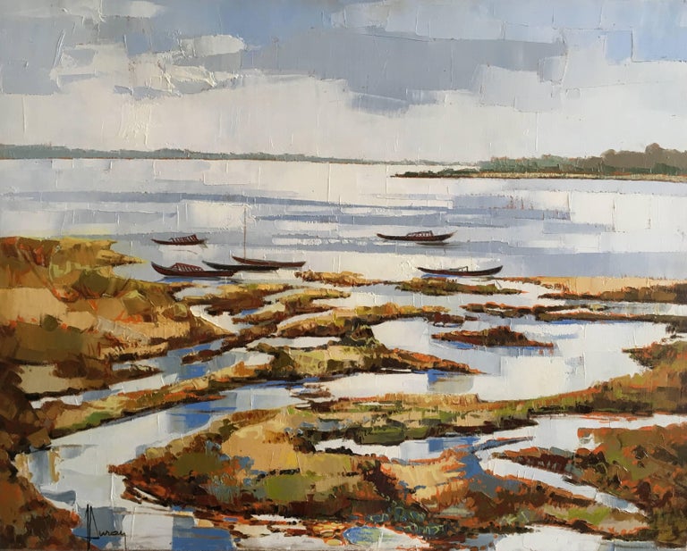 "A marée basse" Jori Duran Oil on canvas Coast landscape Expressionist style - Painting by Jori Duran