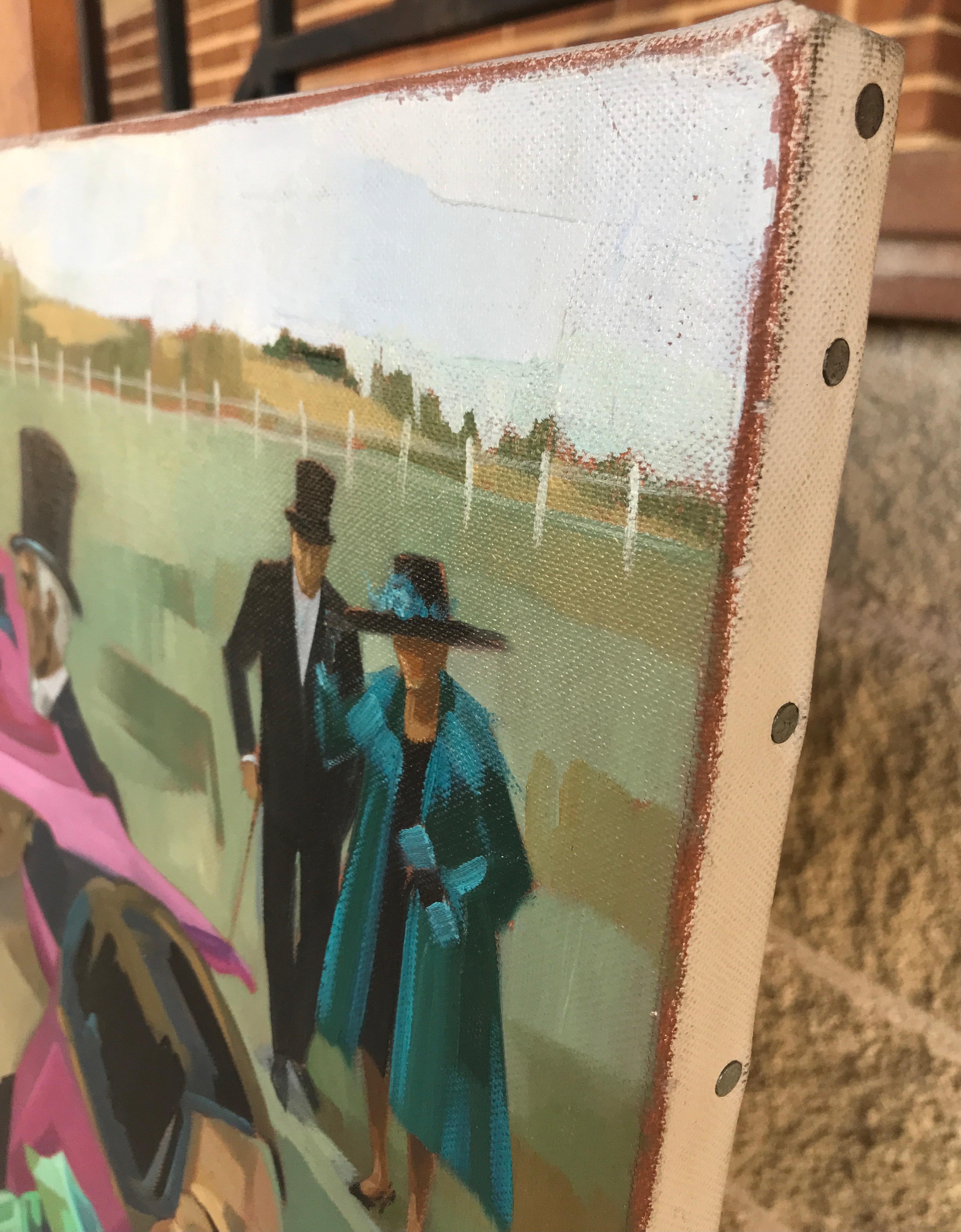 Antes de la carrera de caballos. Jori Duran escena deportiva expresionista de la High Society en venta 10