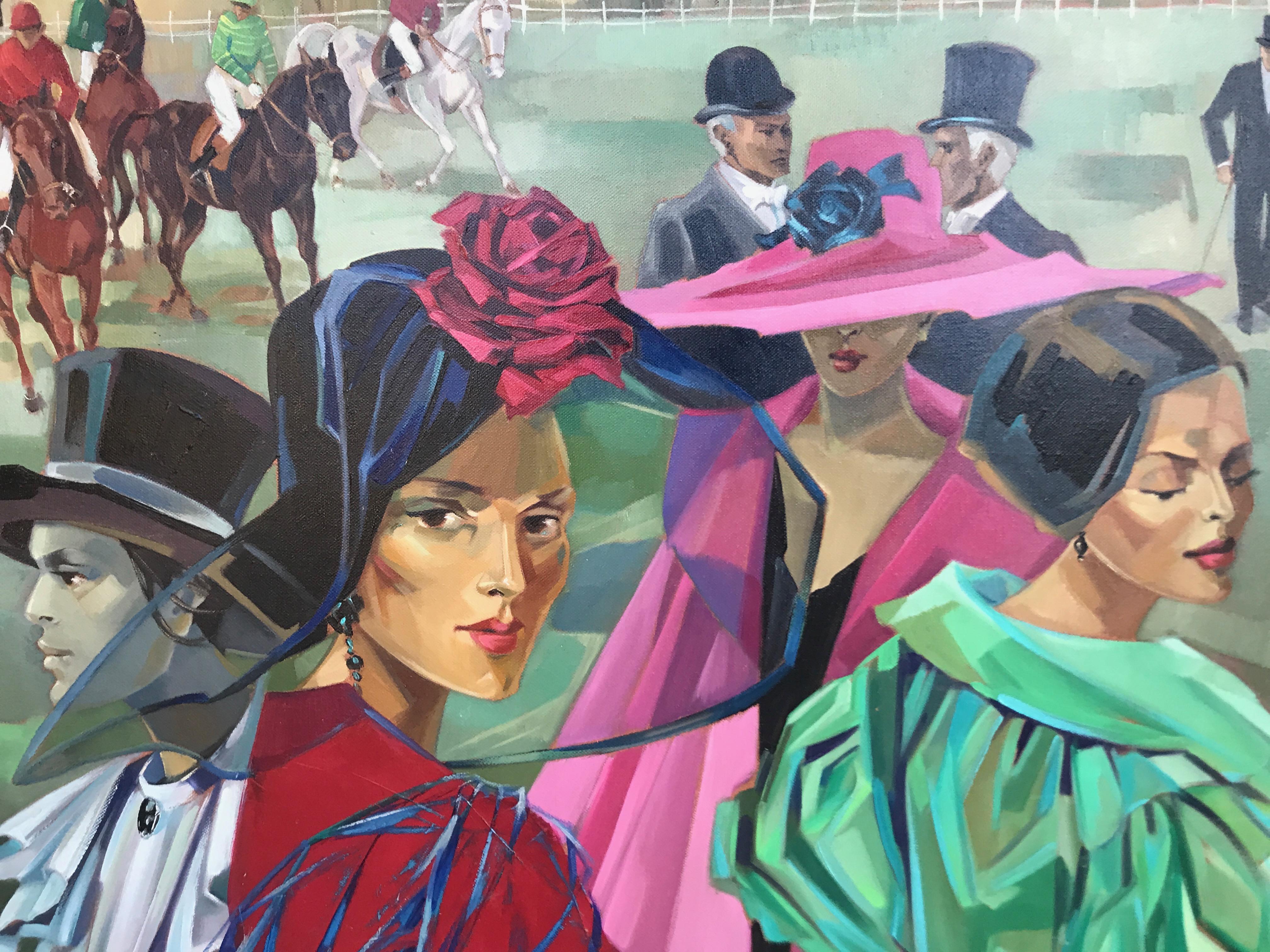 Antes de la carrera de caballos. Jori Duran escena deportiva expresionista de la High Society en venta 3