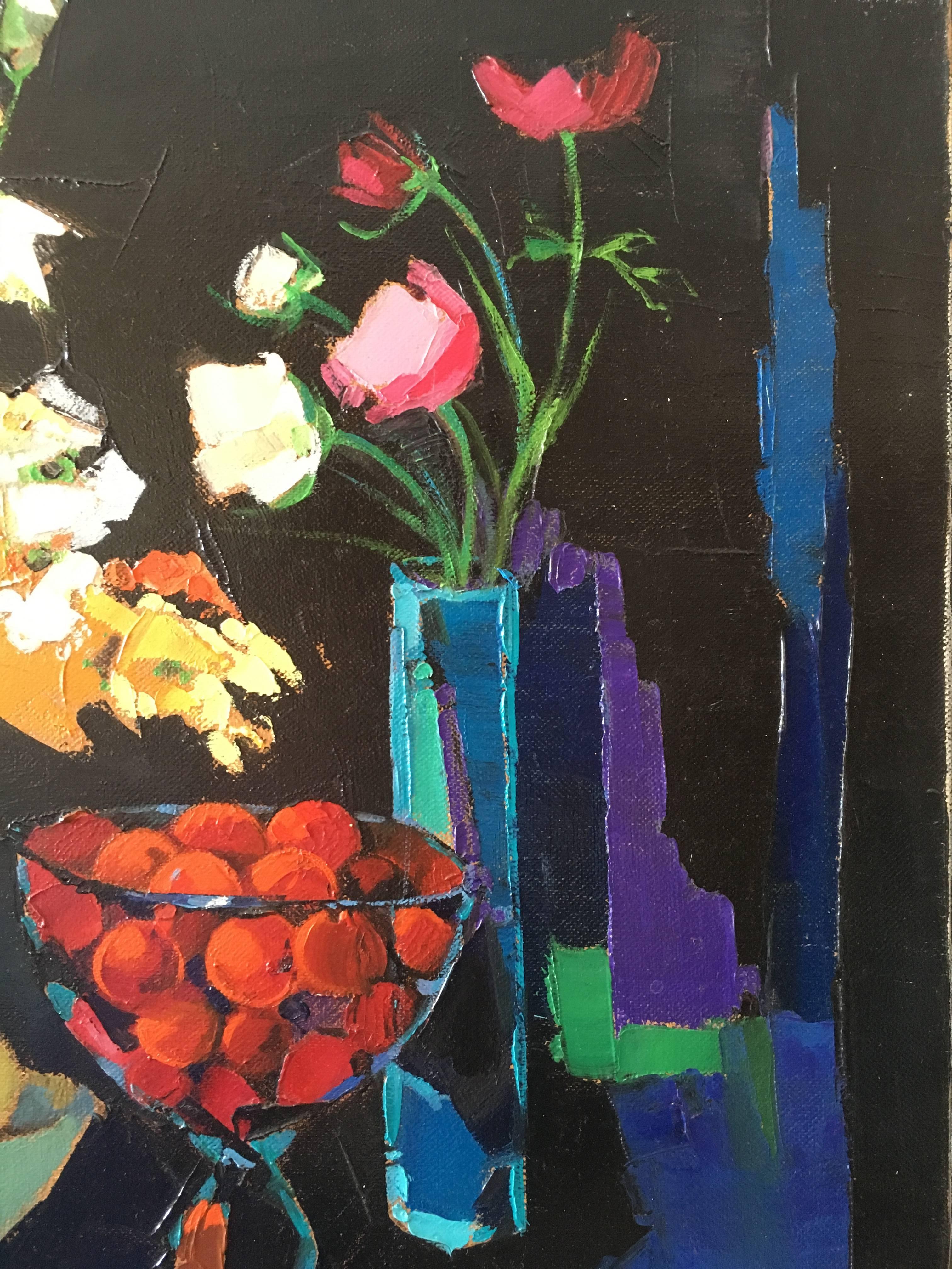 Flowers and fruits, still life  - Expressionist Painting by Jori Duran