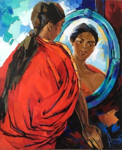 The Indian Sari Oil on canvas red and blue colors Expressionist Style Jori Duran