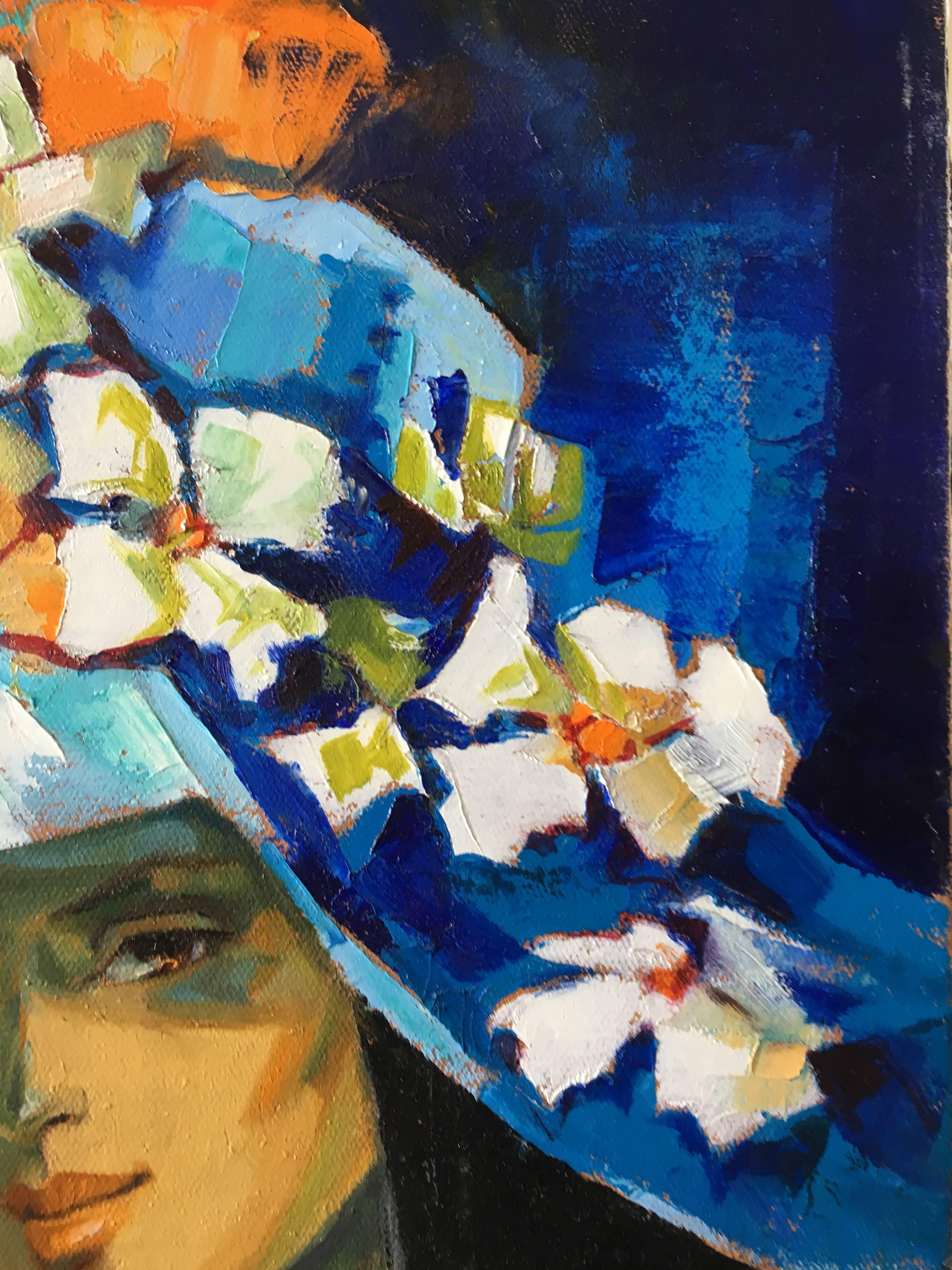 The blue pamela hat, expressionist style  oil painting (Expressionismus), Painting, von Jori Duran