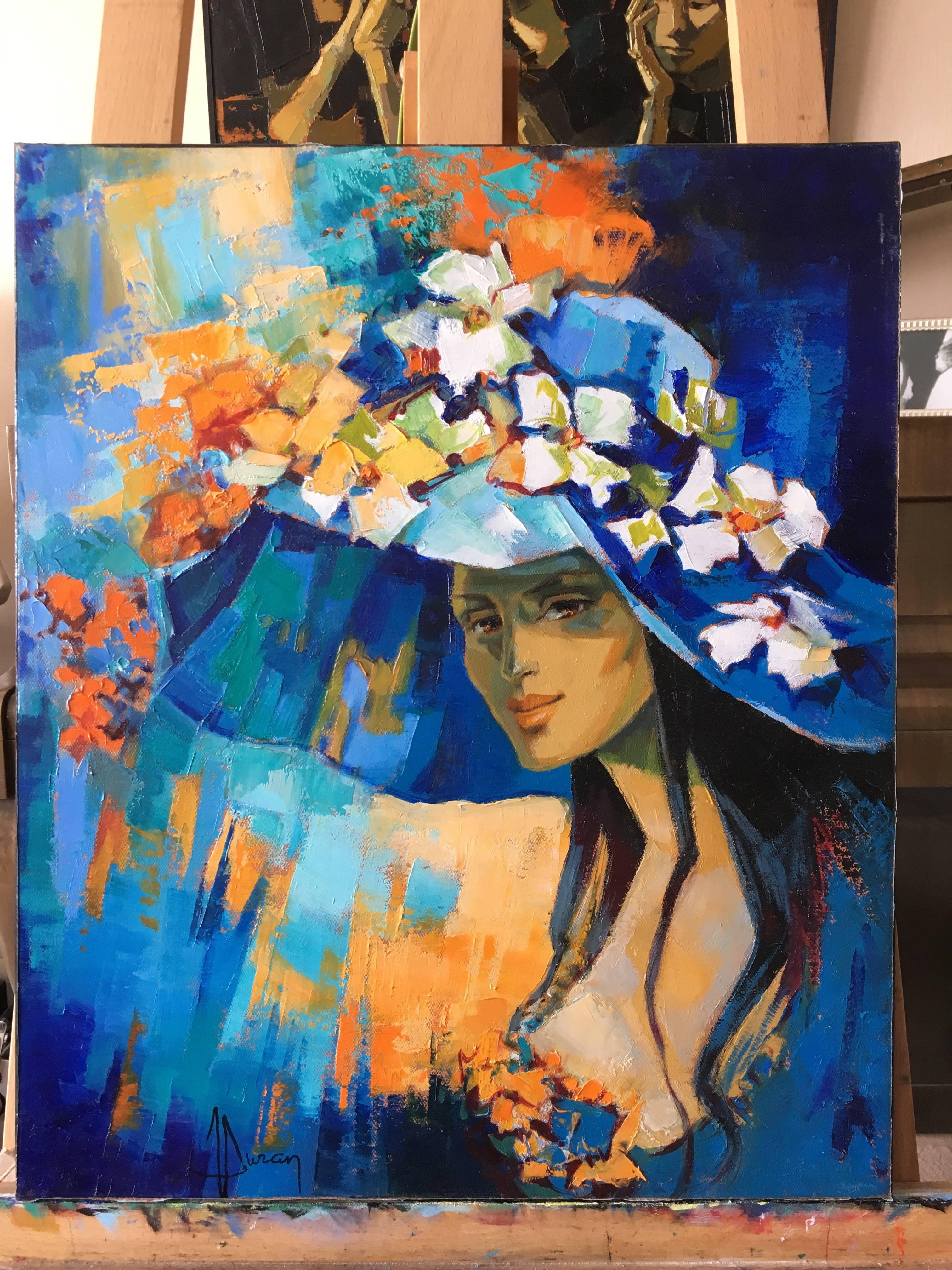 The blue pamela hat, expressionist style  oil painting 2