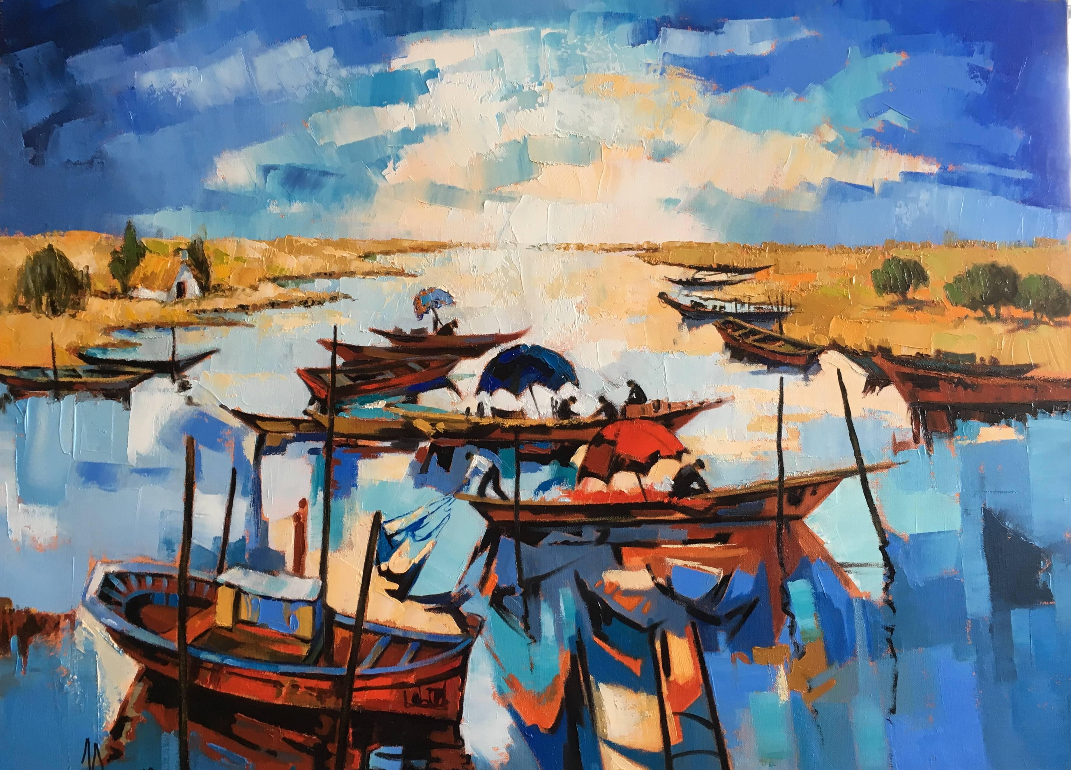 Jori Duran Figurative Painting - The fishermen's lagoon