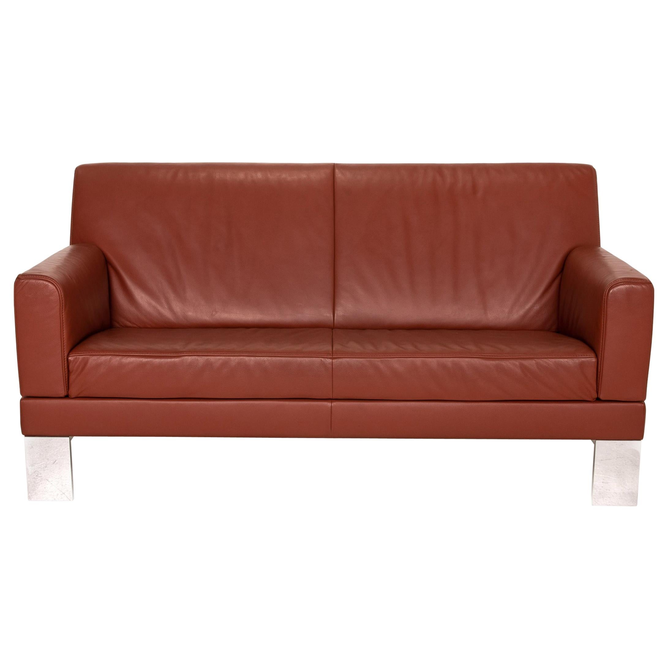 JORI Glove Leather Sofa Red Rust Red Two-Seater Function Couch at 1stDibs