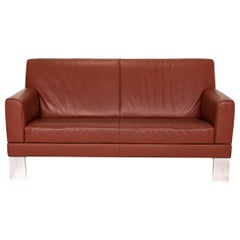 JORI Glove Leather Sofa Red Rust Red Two-Seater Function Couch