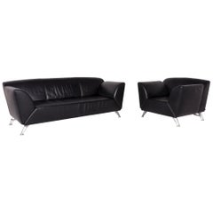 JORI JR-8100 Leather Sofa Set Black 1 Three-Seat 1 Armchair Function Couch