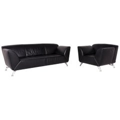 JORI JR-8100 Ensemble de canapés en cuir noir 1 canapé trois places 1 fauteuil fonctionnel