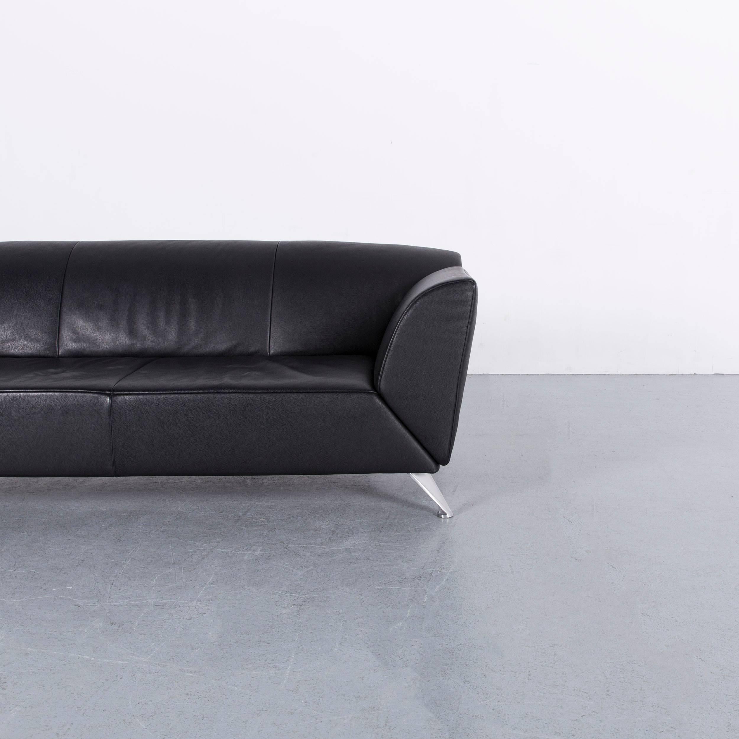 Belgian Jori JR 9700 Leather Sofa Black Three-Seat Couch
