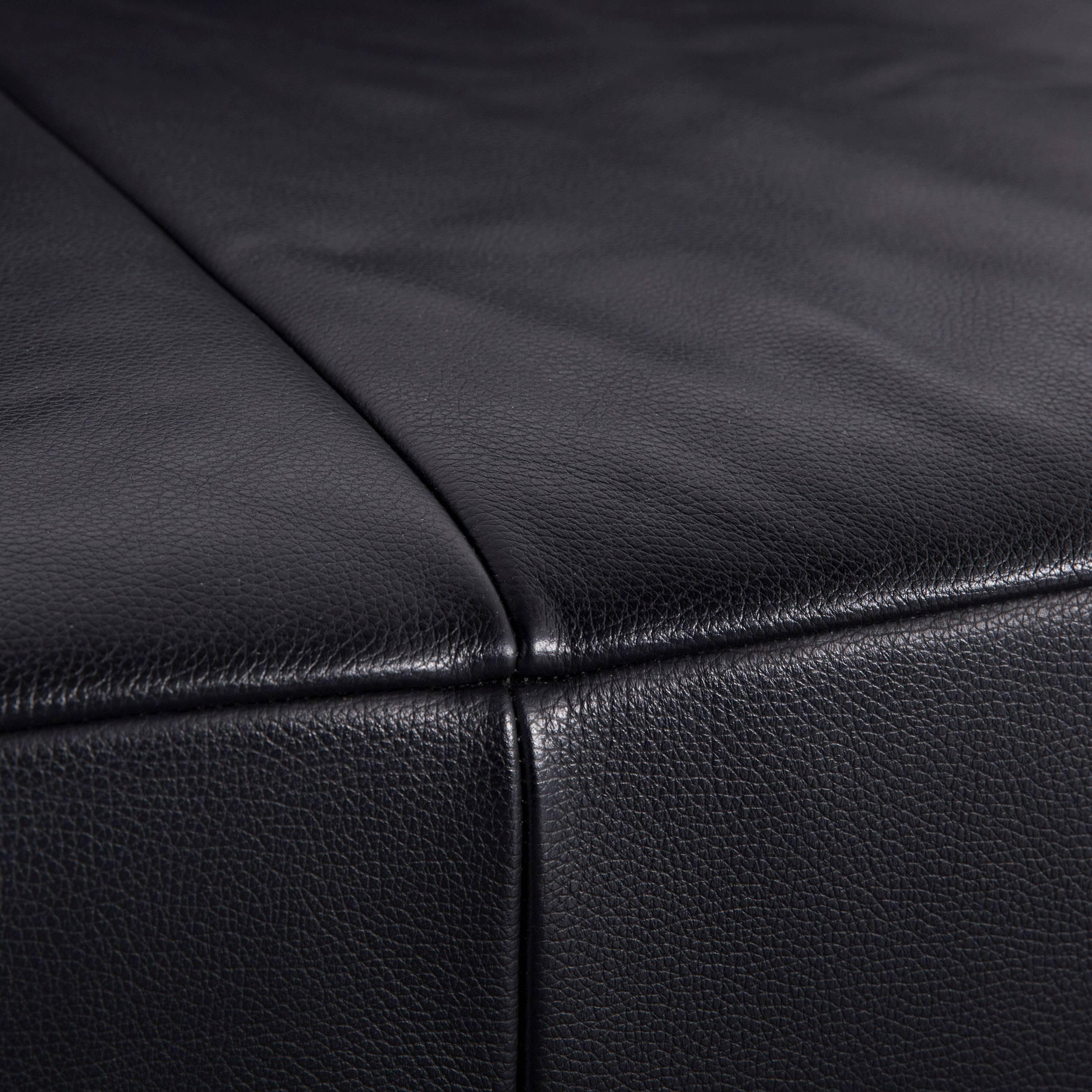 Jori JR 9700 Leather Sofa Black Three-Seat Couch In Good Condition In Cologne, DE
