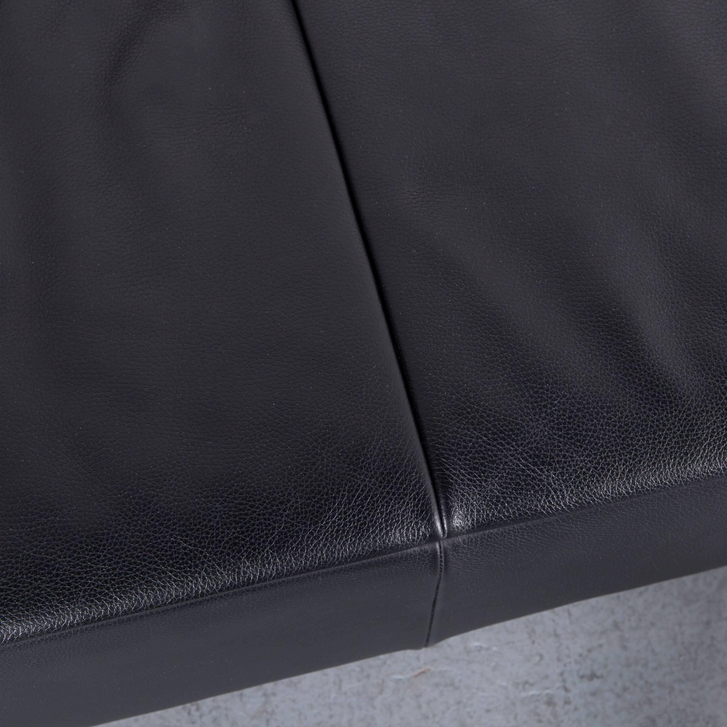 Contemporary Jori JR 9700 Leather Sofa Black Three-Seat Couch