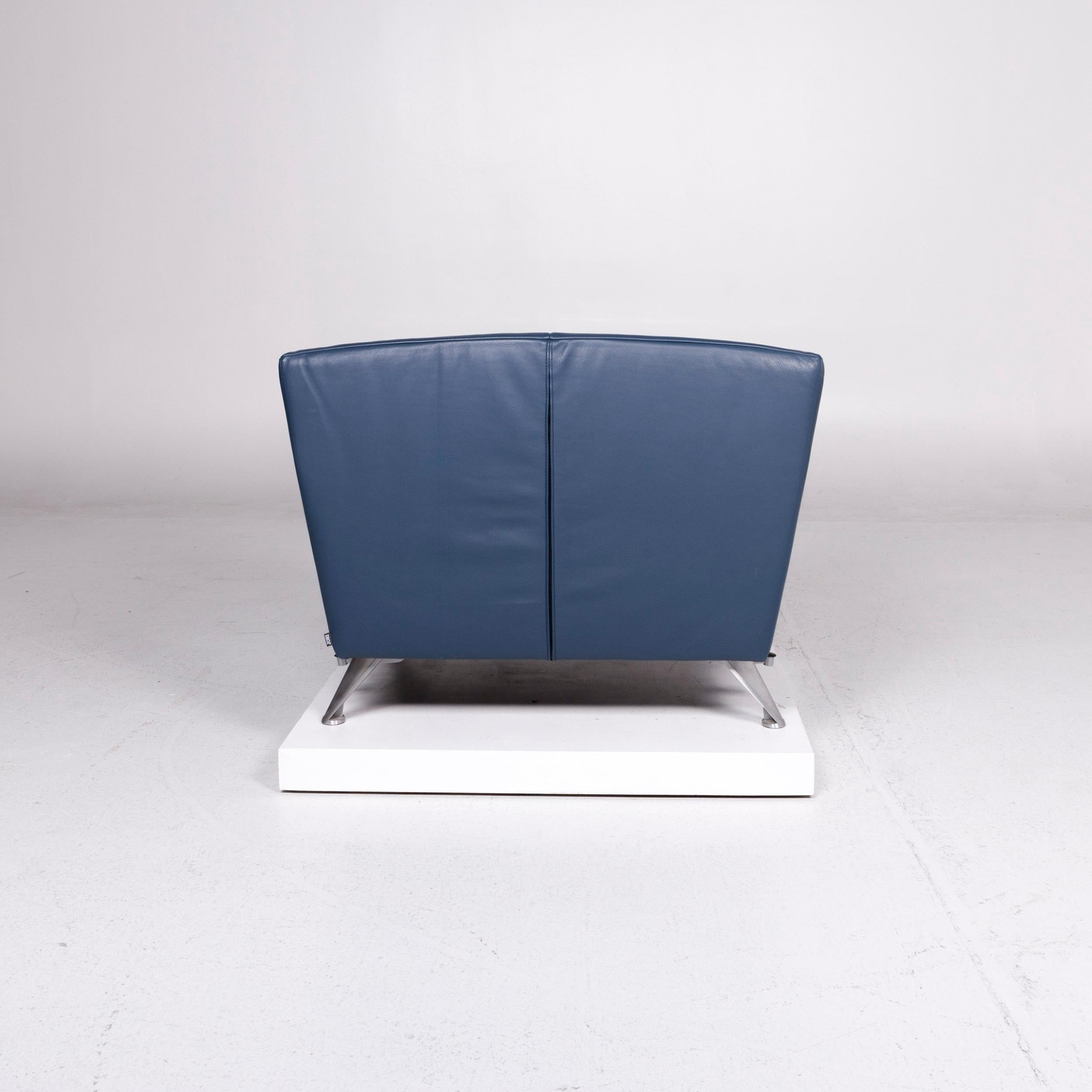 JORI Leather Armchair Blue Feature For Sale 4