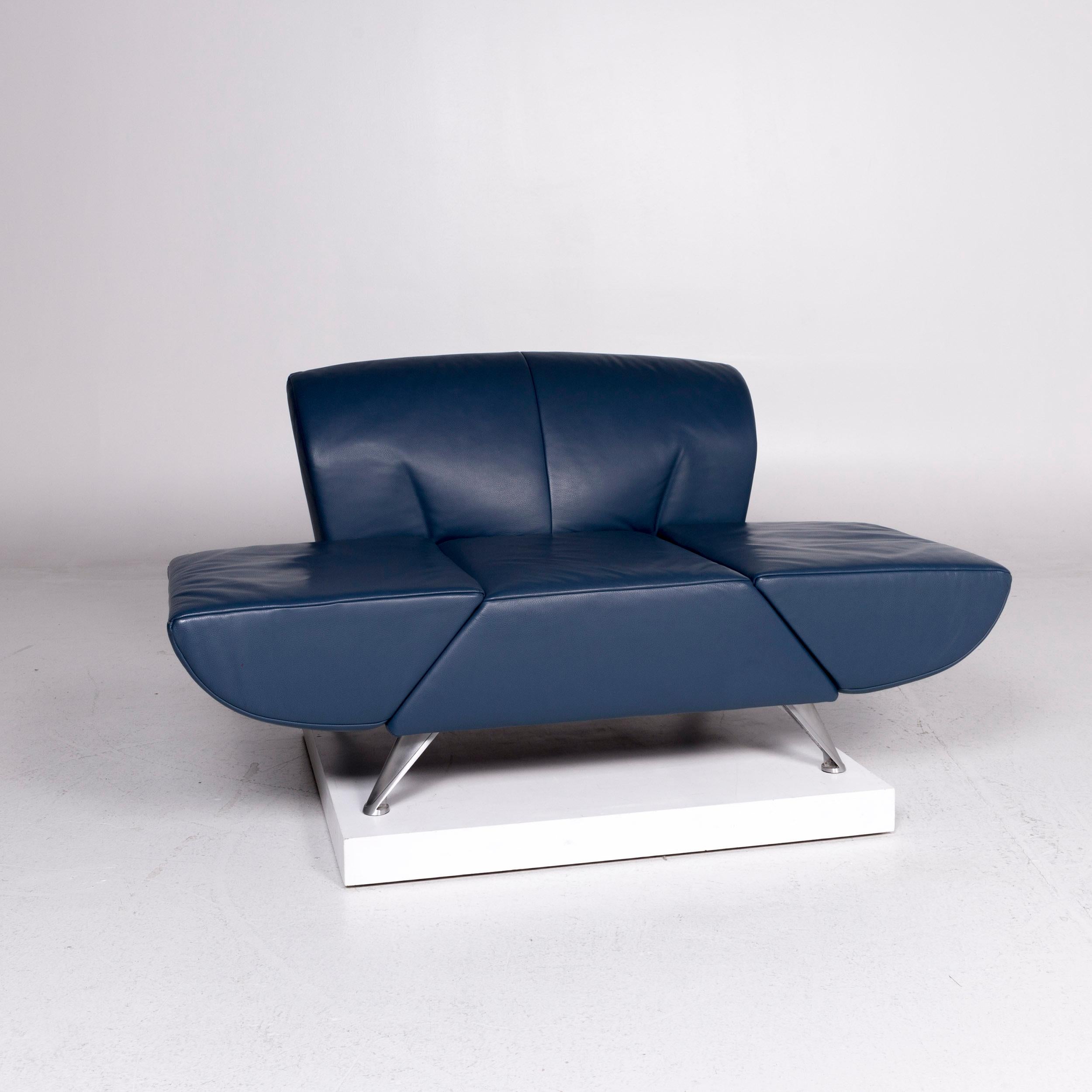 Modern JORI Leather Armchair Blue Feature For Sale