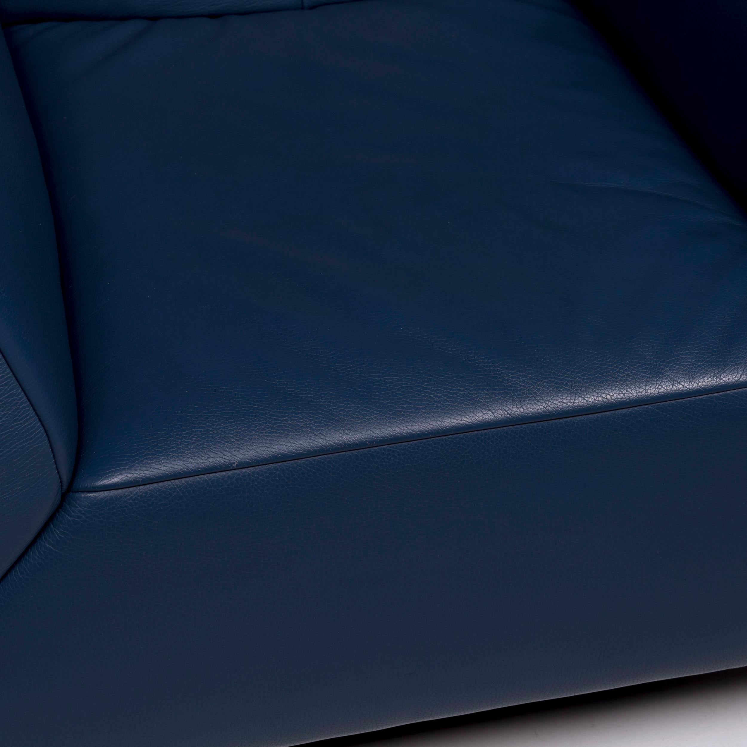 Belgian JORI Leather Armchair Blue Feature For Sale