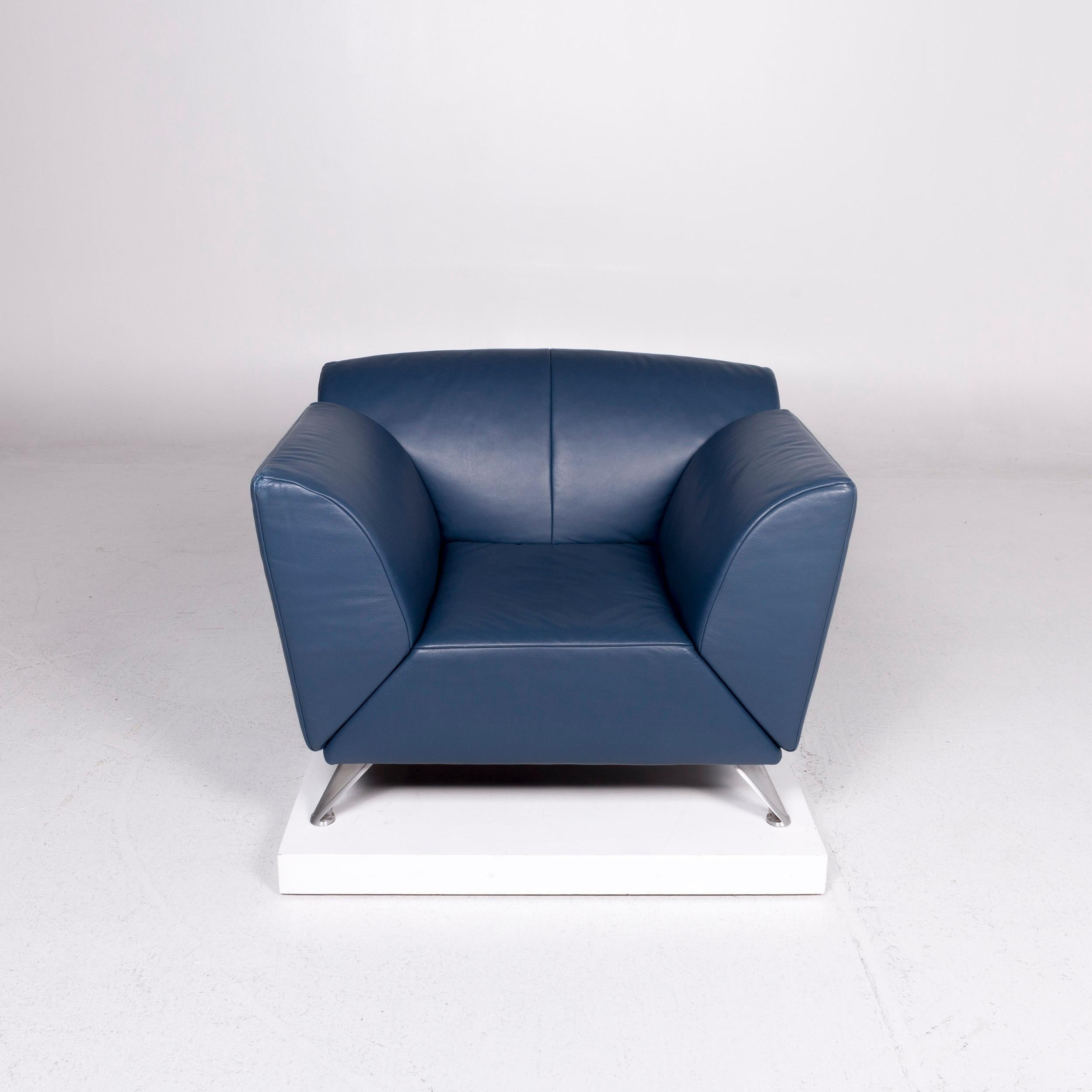JORI Leather Armchair Blue Feature For Sale 2