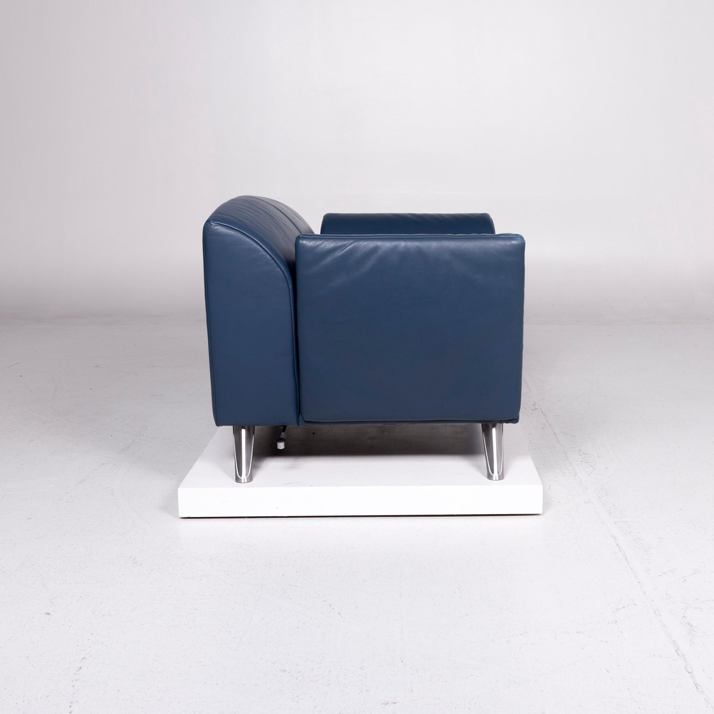 JORI Leather Armchair Blue Feature For Sale 3