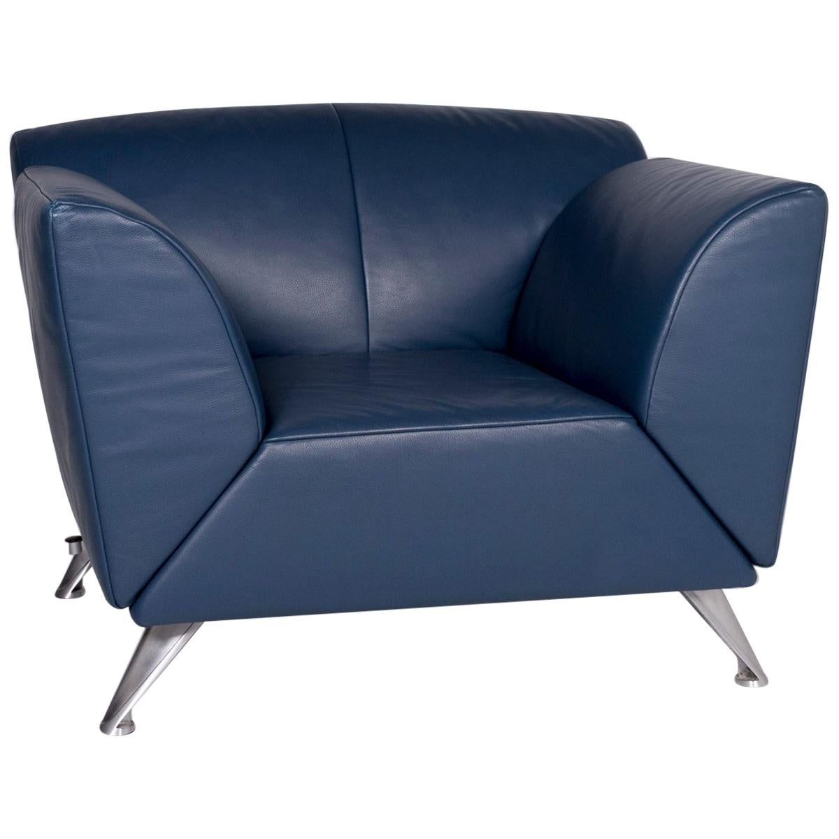 JORI Leather Armchair Blue Feature For Sale
