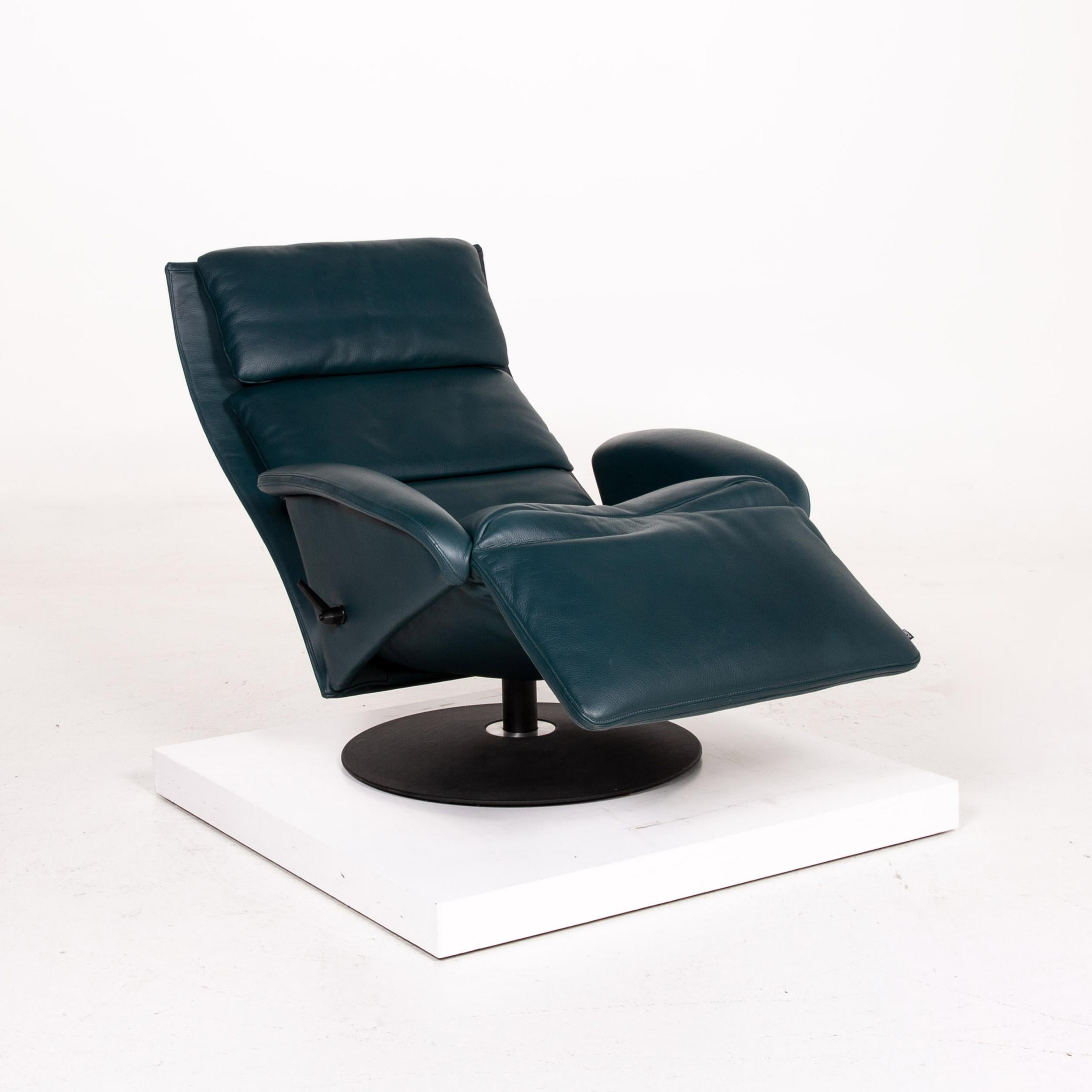 Modern JORI Leather Armchair Petrol Blue Green Relax Chair Function Relax Function For Sale