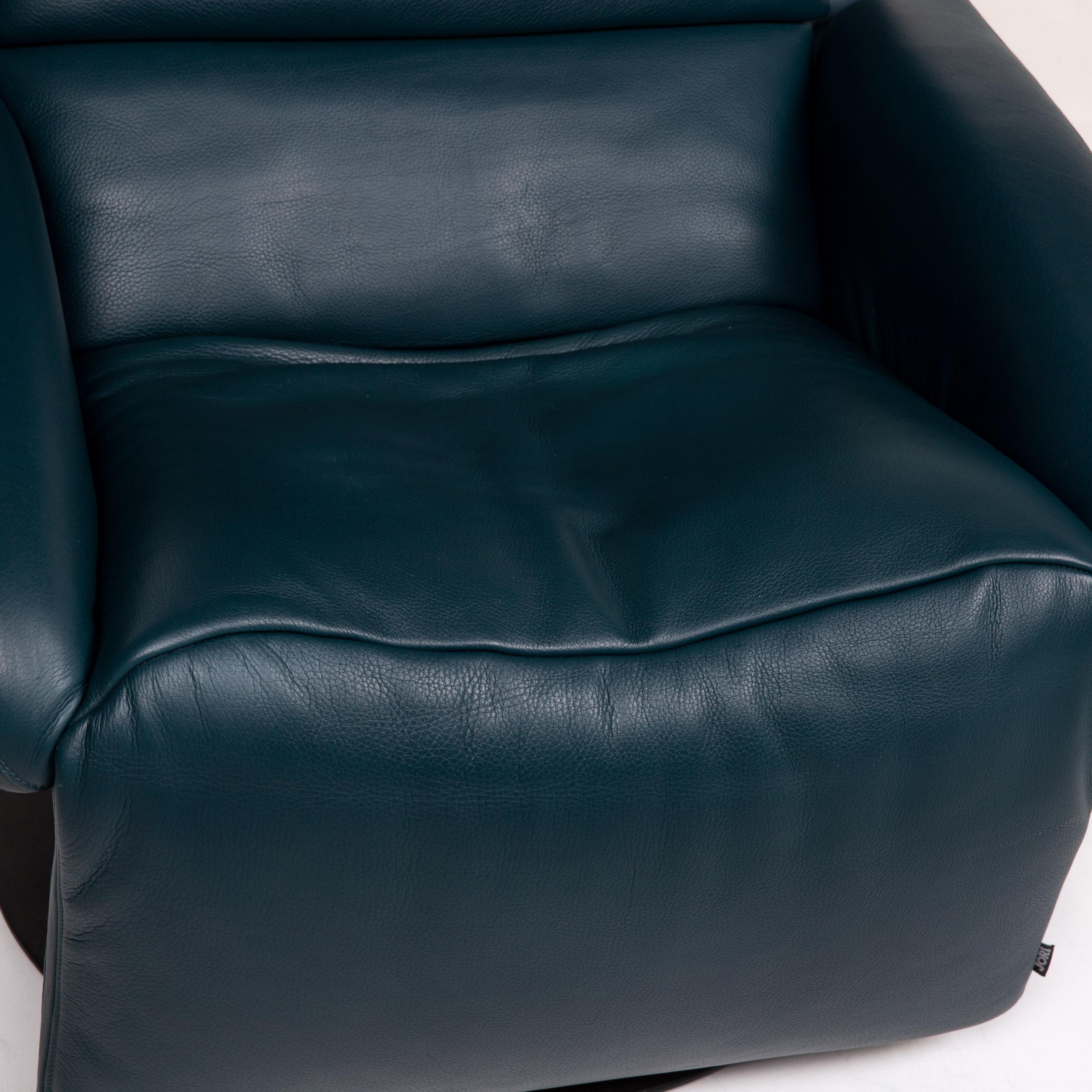Belgian JORI Leather Armchair Petrol Blue Green Relax Chair Function Relax Function For Sale