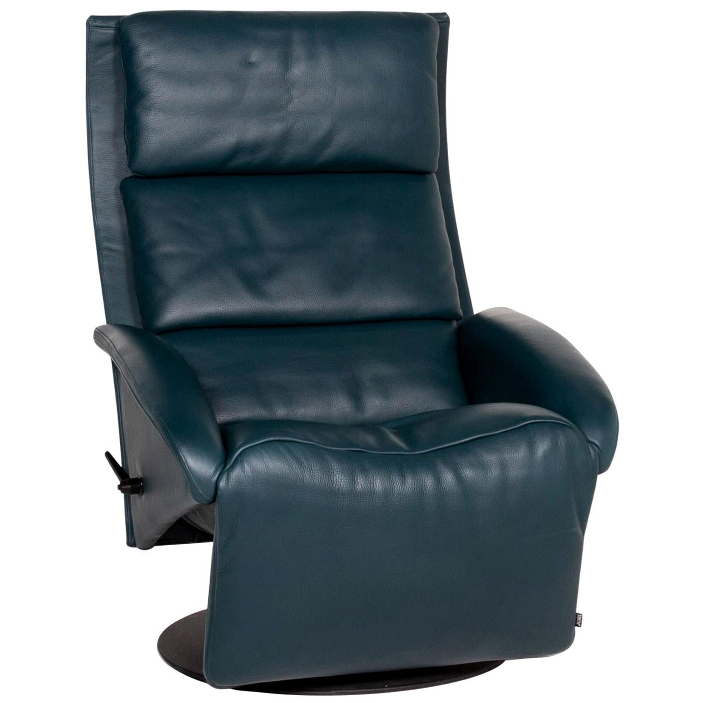 JORI Leather Armchair Petrol Blue Green Relax Chair Function Relax Function For Sale